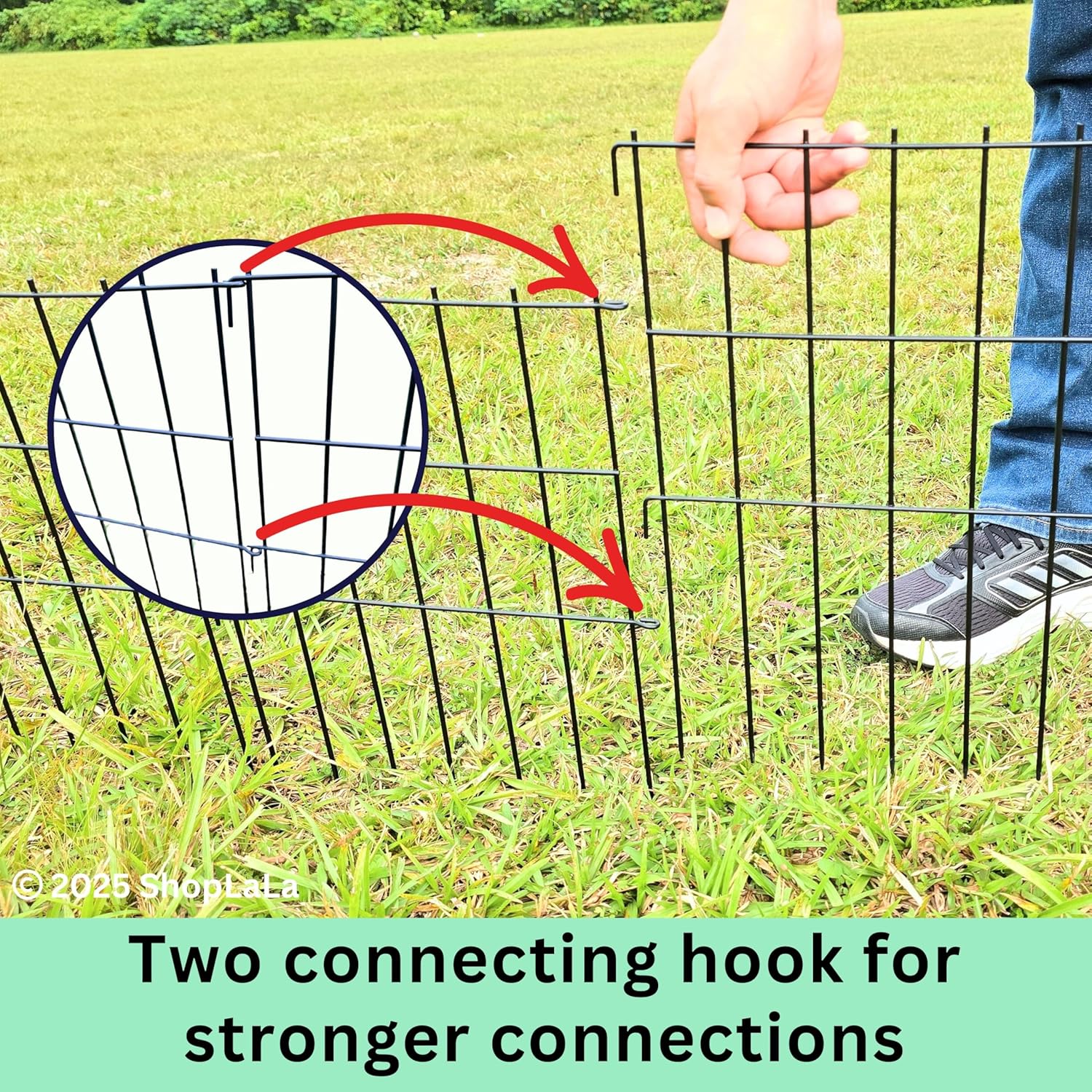ShopLaLa Decorative Garden Fence (10 Panels) 12in(L) x 16.5in(H) Rustproof Metal Wire Fencing Animal Barrier for Dogs, Flower Bed Edging for Landscape Patio Outdoor Decor, Black Fences Yard Border