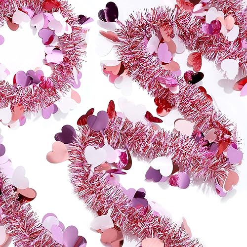 Miniatura 1 de MUWOOB Guirnalda de oropel para el día de San Valentín de 33 pies, guirnalda de oropel de corazón rojo para manto, guirnalda de oropel rosa para