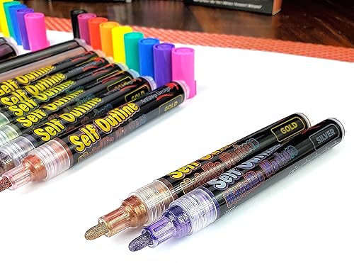 Miniatura 3 de ArtShip Design Paquete combinado de 18 bolígrafos de pintura con brillo metálico dorado y plateado, barriles extra grandes, marcadores permanentes