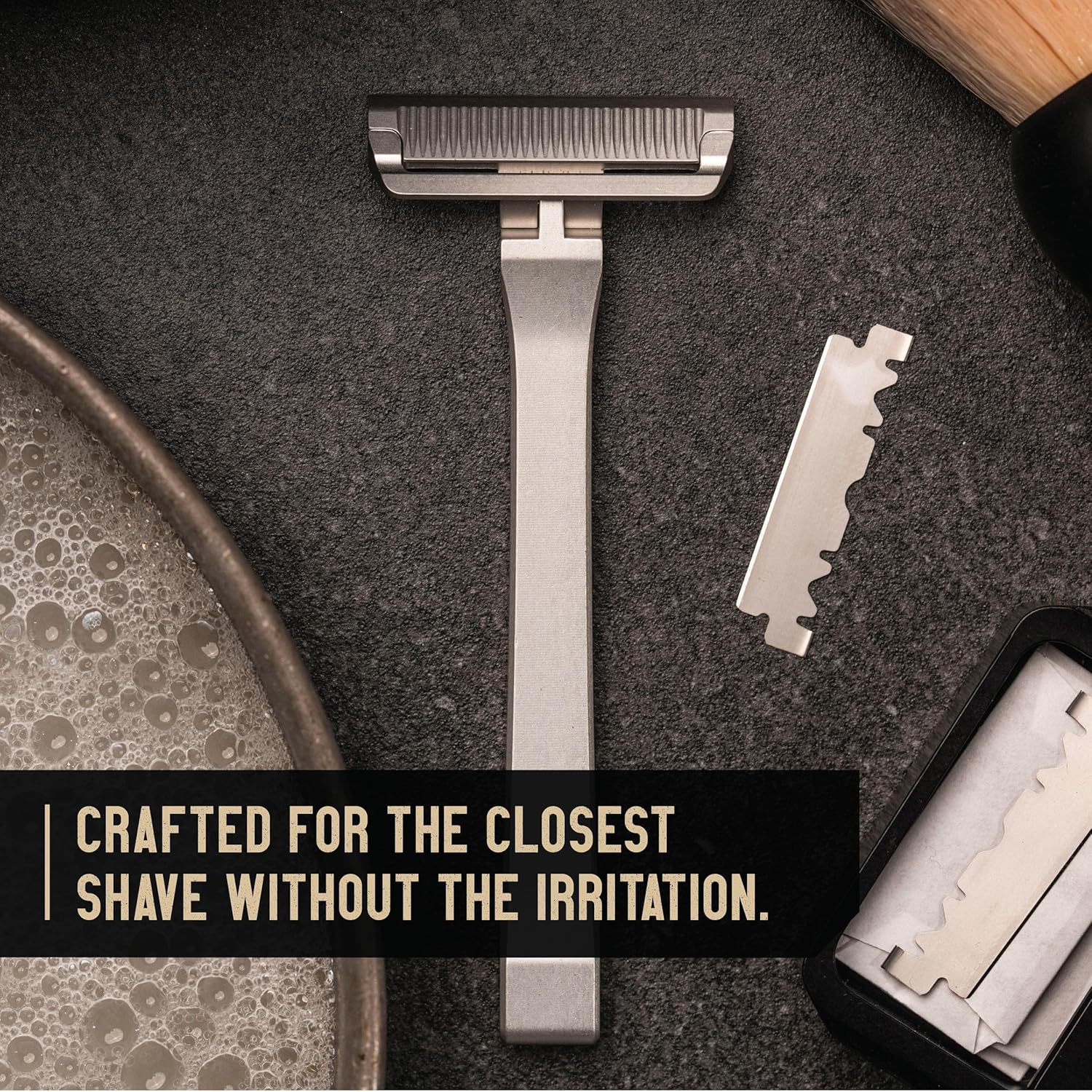 PROOF Select Single Blade Razor for Men with Pivoting Head Made in USA - CNC Machined Aluminum Easy Blade Replacement - Includes Genuine Leather Travel Case, Suction Cup Holder and Safety Razor Blades
