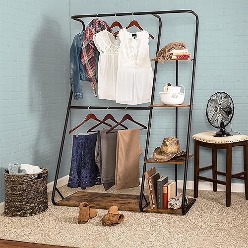 Honey-Can-Do Armario de almacenamiento de ropa de armario abierto de doble barra, negro WRD-08156 rústico 65 libras