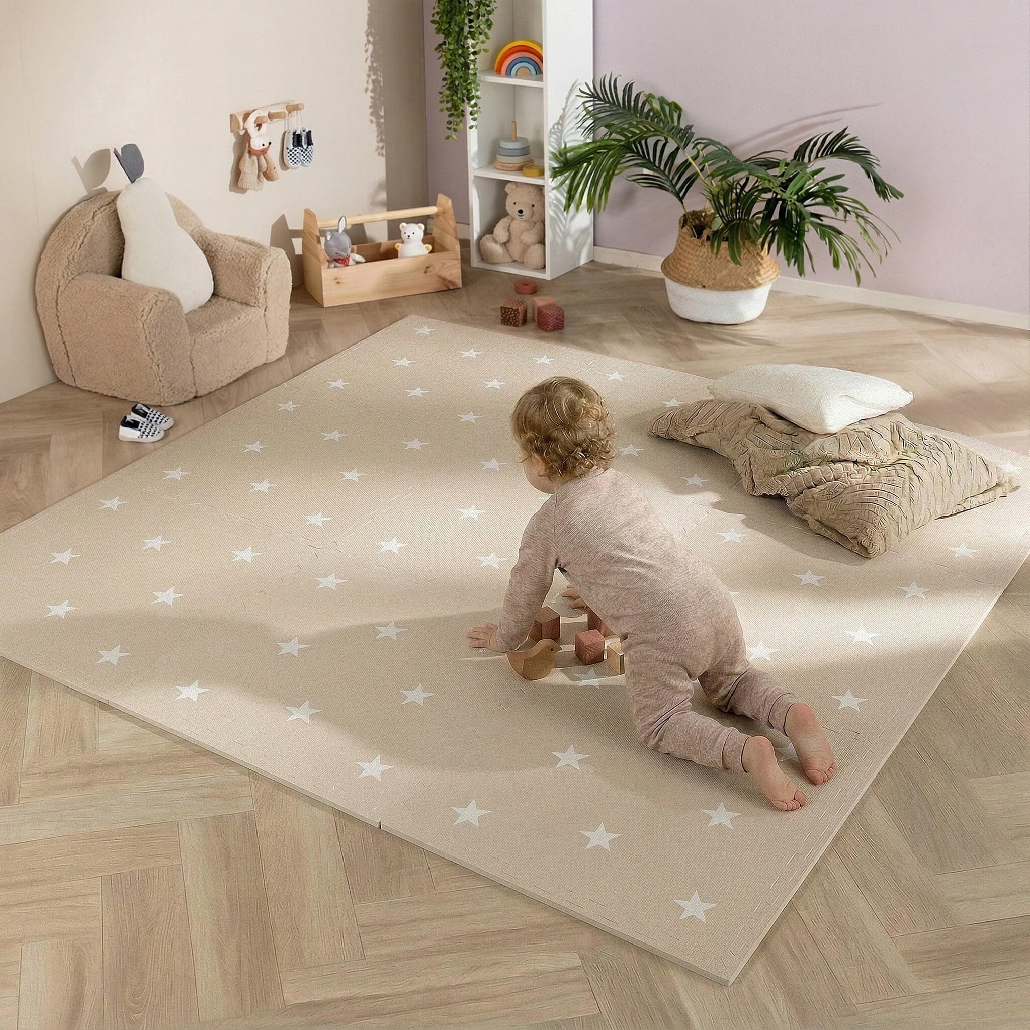 FRAAI | Home & Living Mata piankowa Puzzle - Alfie XL Stars Szara/Beżowa - Pianka EVA - - Dywan