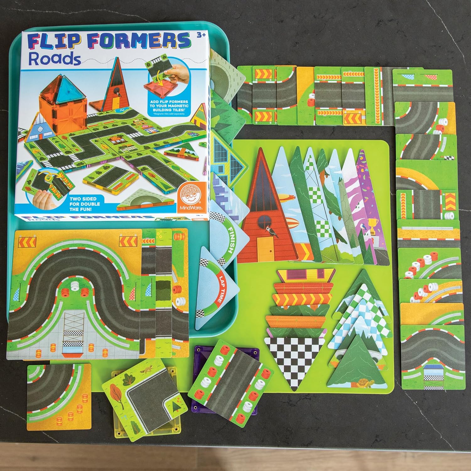 MindWare Flip Formers: Roads - Transform Your Existing Magnetic Building Tiles with These Foil Tile Toppers