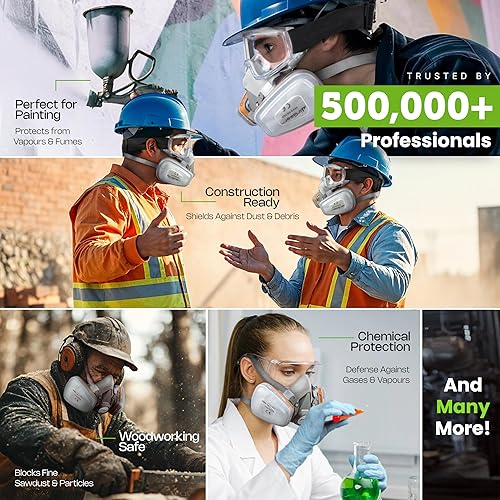 Miniatura 6 de AirGearPro Máscara respiradora reutilizable G-500 con filtros A1P2 | Antigas, antipolvo | Máscara de gas ideal para pintar, carpintería,
