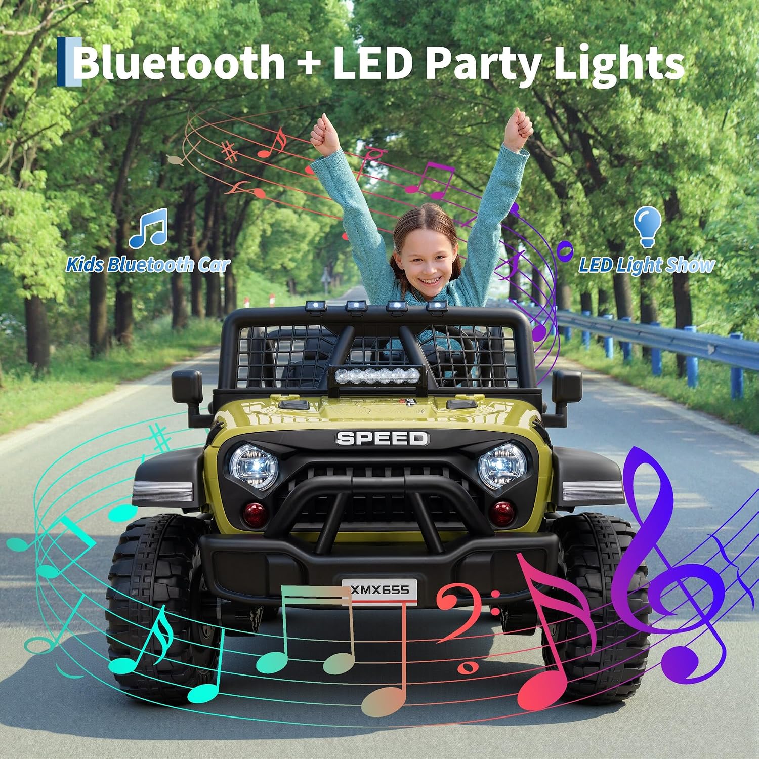 Garvee 24V 2-Seater Kids Electric Truck with Parent Remote Control, 100Min Ride-on Car, 4WD Dual Motor, 2 Speeds, Spring Shock Absorber, LED Headlights, Siblings Gift Kids Electric Vehicle, Green