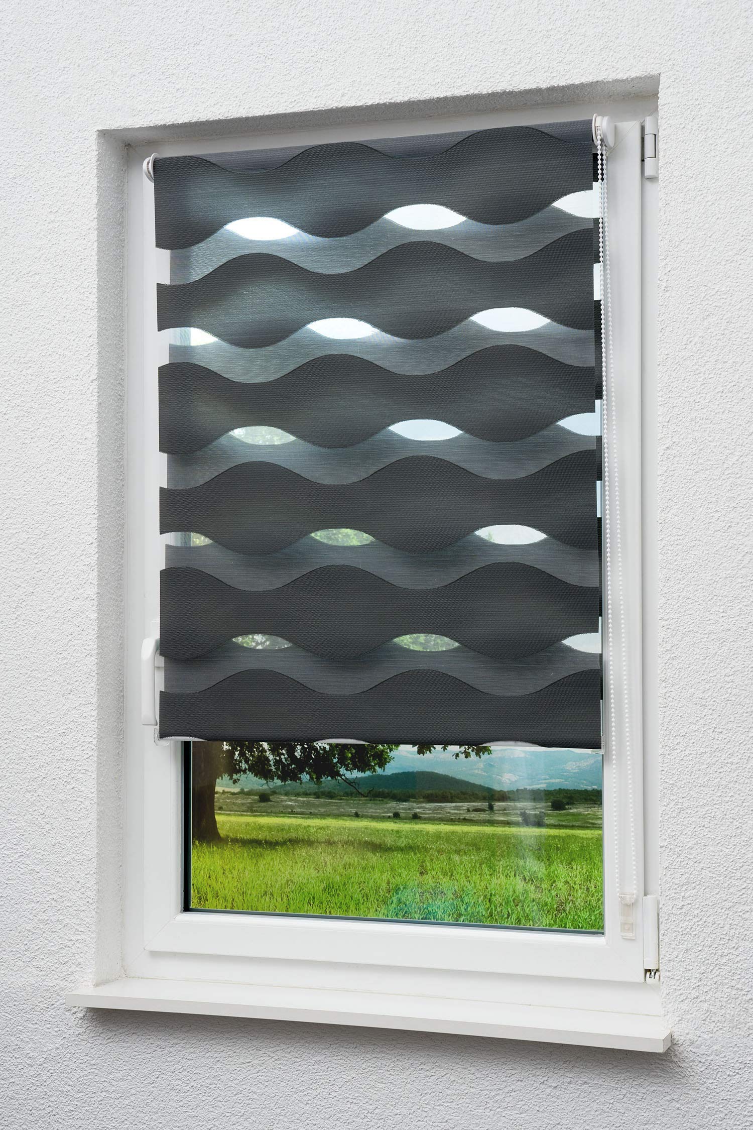 Sunlines Welle Klemmfix, grau, 120 x 150 Doppelrollo, PES, 120 x 150cm