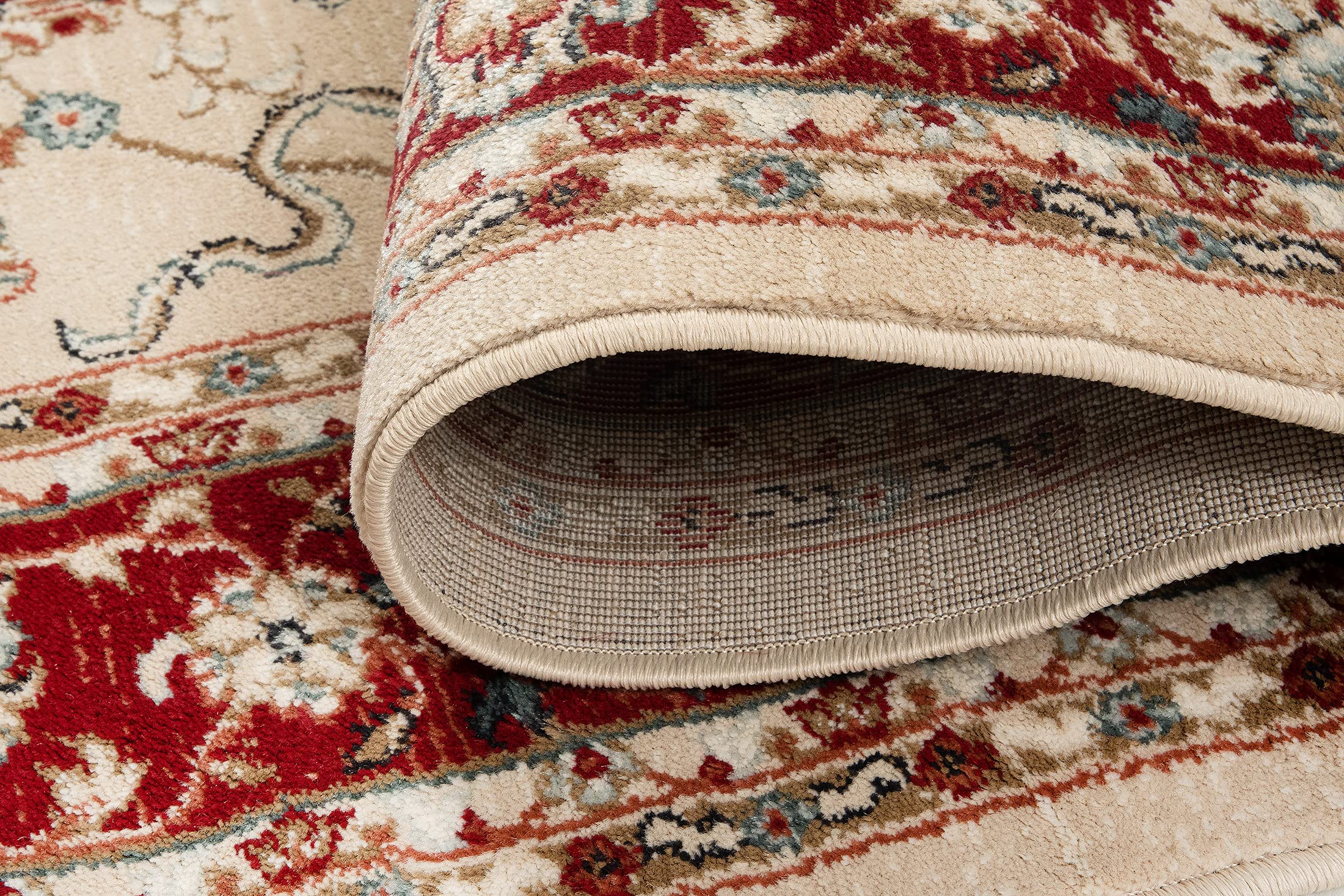Mazovia Grand Tapis Couloir 180x250cm Crème Rouge Classique Traditionnel | Tapis pour Entrée Cuisine Bureau Salon Chambre Salle à Manger Beige Doux Anti-Allergène Chauffage au Sol Facile D'entretien