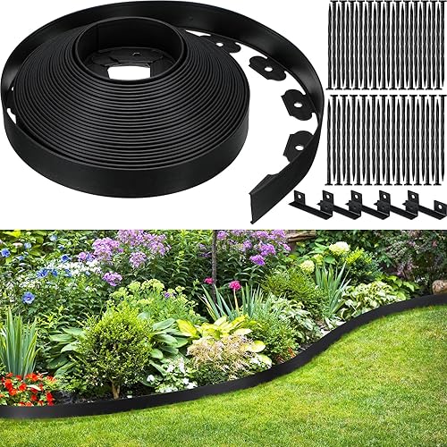 Sasylvia 2 x 66 pies cada rollo de borde de paisaje con conectores de picos de anclaje, borde de jardín de plástico, bordes de jardín para