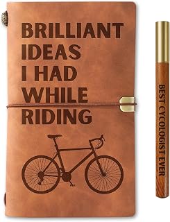 InnoBeta Cyclist Gifts for Men Women, Cycling Journal Pen Set for Bicyclists on Birthday, Christmas, Unique Notebook, Sketchbook, Travel Diary, Lined Planner, 7.8x5 Inches, Brown