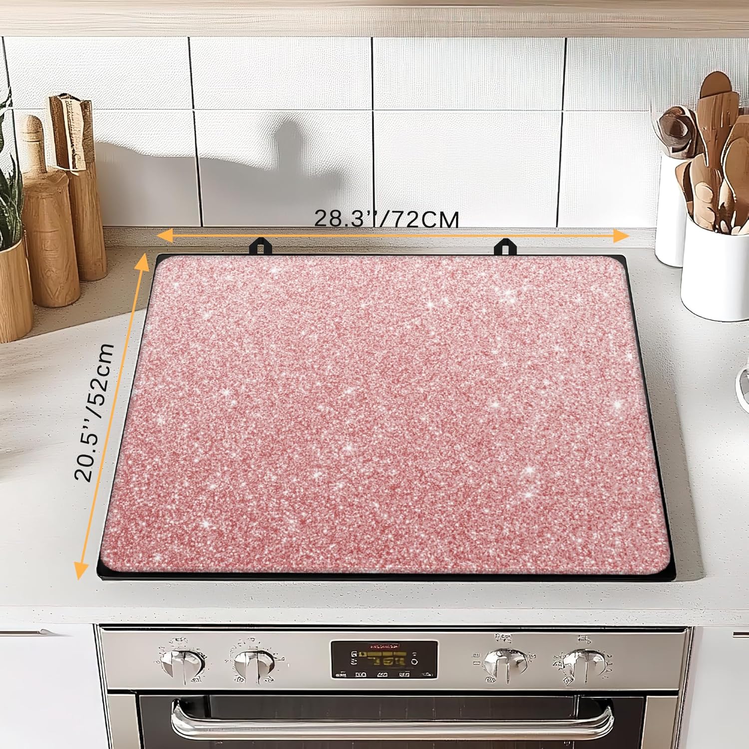 Electric Stove Top Cover Protector –Pink Gold Glitter Glass Flat Top Stove Mat Oven Induction Cooktop Mat for Ceramic Countertop Mats Heat-Resistant Dish Drying Mat