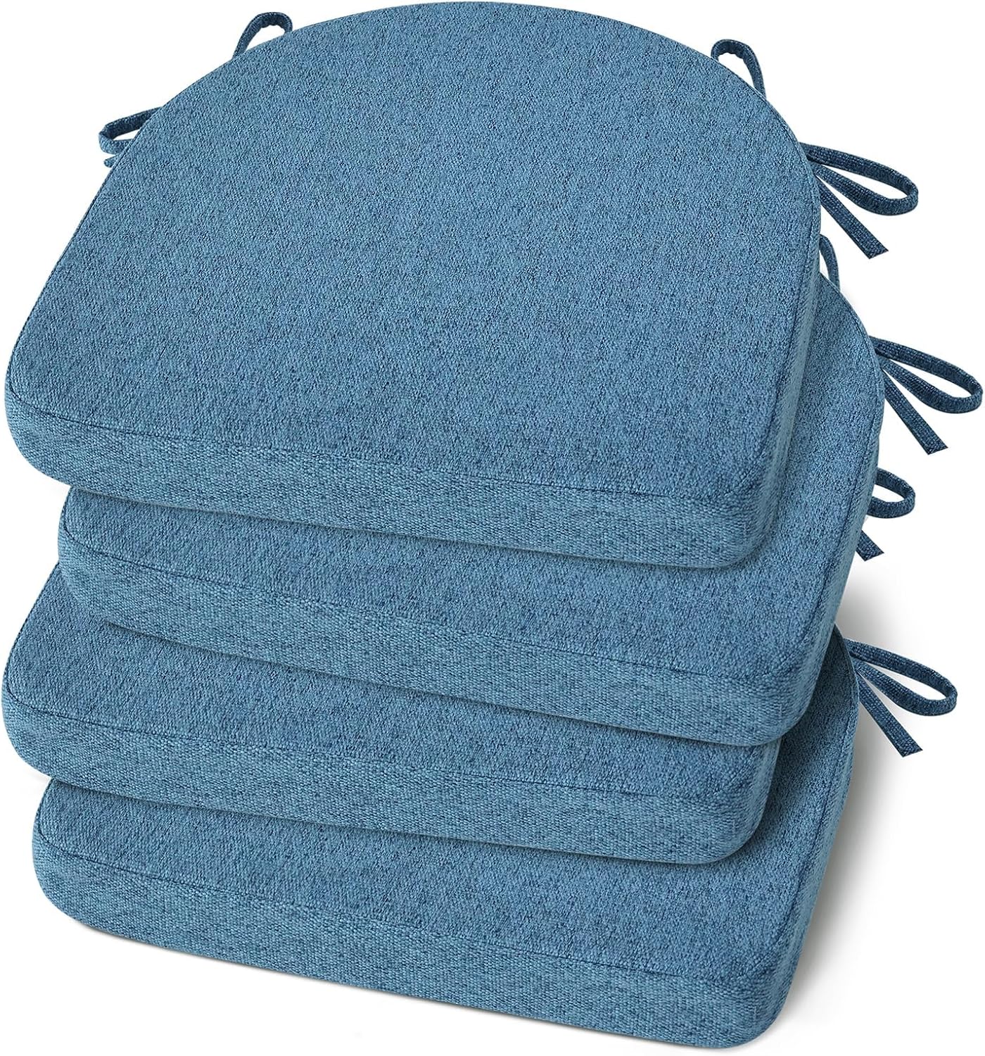 Shinnwa Kitchen Chair Cushions Set of 4, Non-Slip Dining Chair Cushions with Ties and Machine Washable Cover, 4 Pack, 17 x 16.5 x 2in, Blue