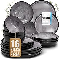 Vista 35 de Juego de vajilla de gres para 4 personas 12 piezas – Juego de platos y cuencos negros mate – Apto para lavavajillas, microondas y resistente a