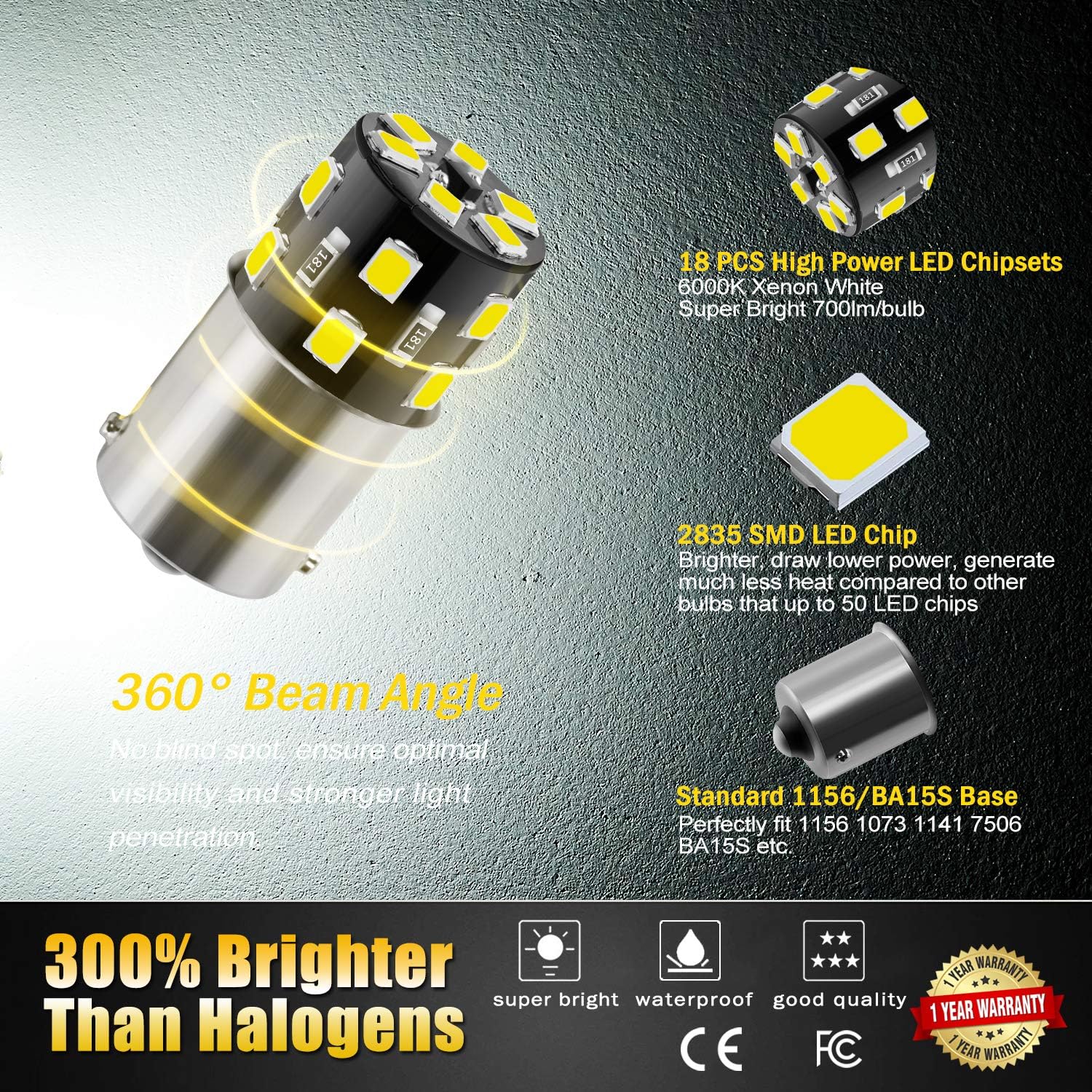 10X 1141 1156 6000K Xenon White Interior LED Light Bulbs for RV, Super Bright 18-SMD 1073 1003 7506 BA15S LED Bulbs for Camper Trailer Boat Car Indoor Lights(12V-24V)