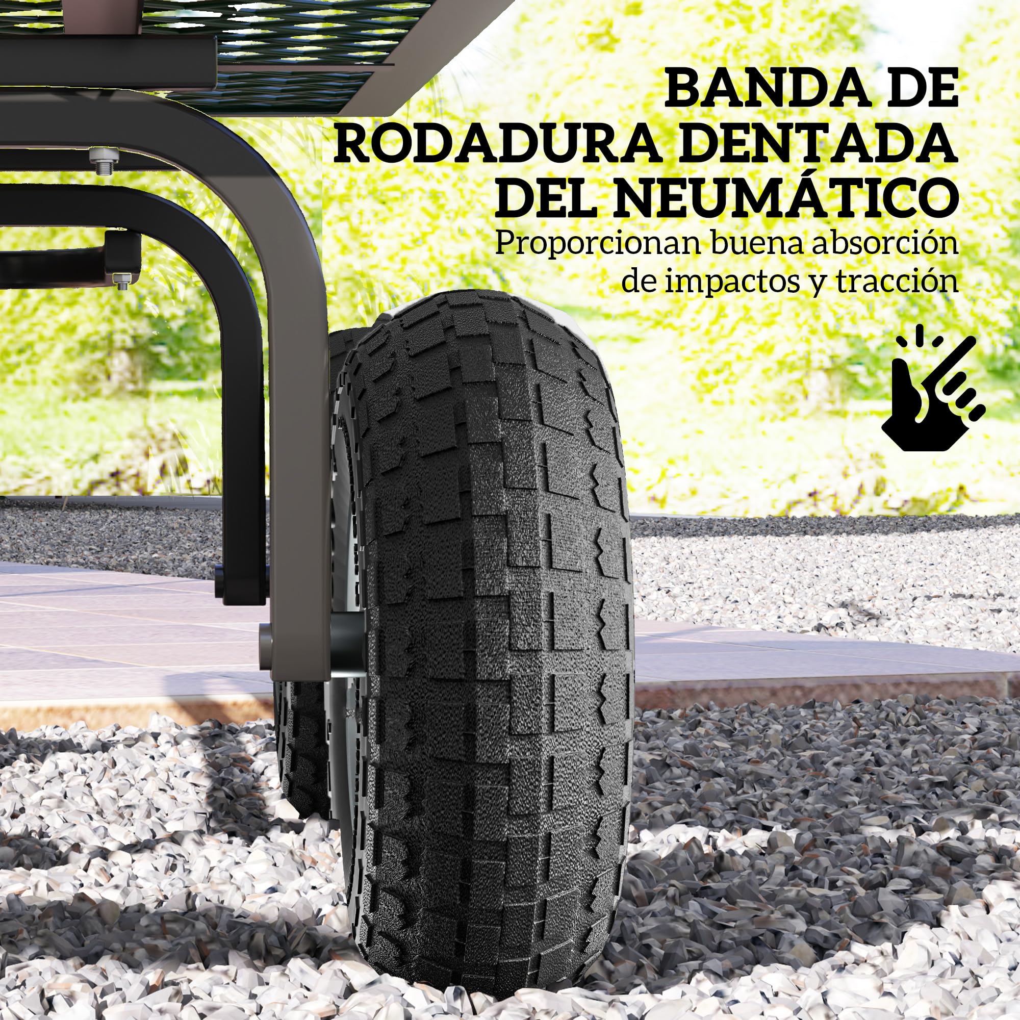 Outsunny Juego de 4 Ruedas para Carretilla, Neumáticos de Goma Ø255 x 75 mm, Ruedas de Repuesto, Eje de 16 mm, Carga 80 kg, para Carros de Mano y Carritos de Jardín, Negro
