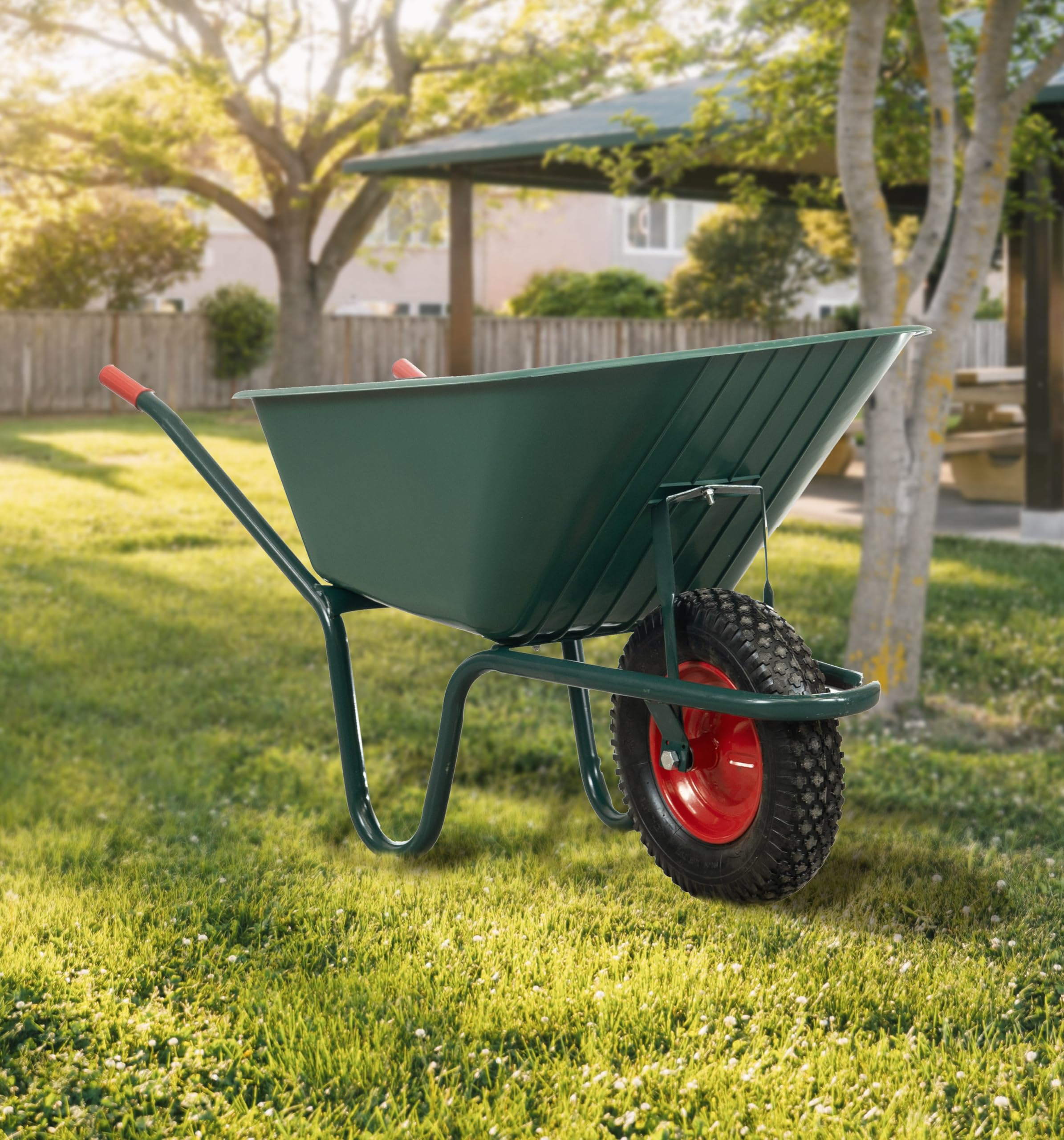 Carriola da giardino in acciaio zincato con vasca in pvc da 100 litri