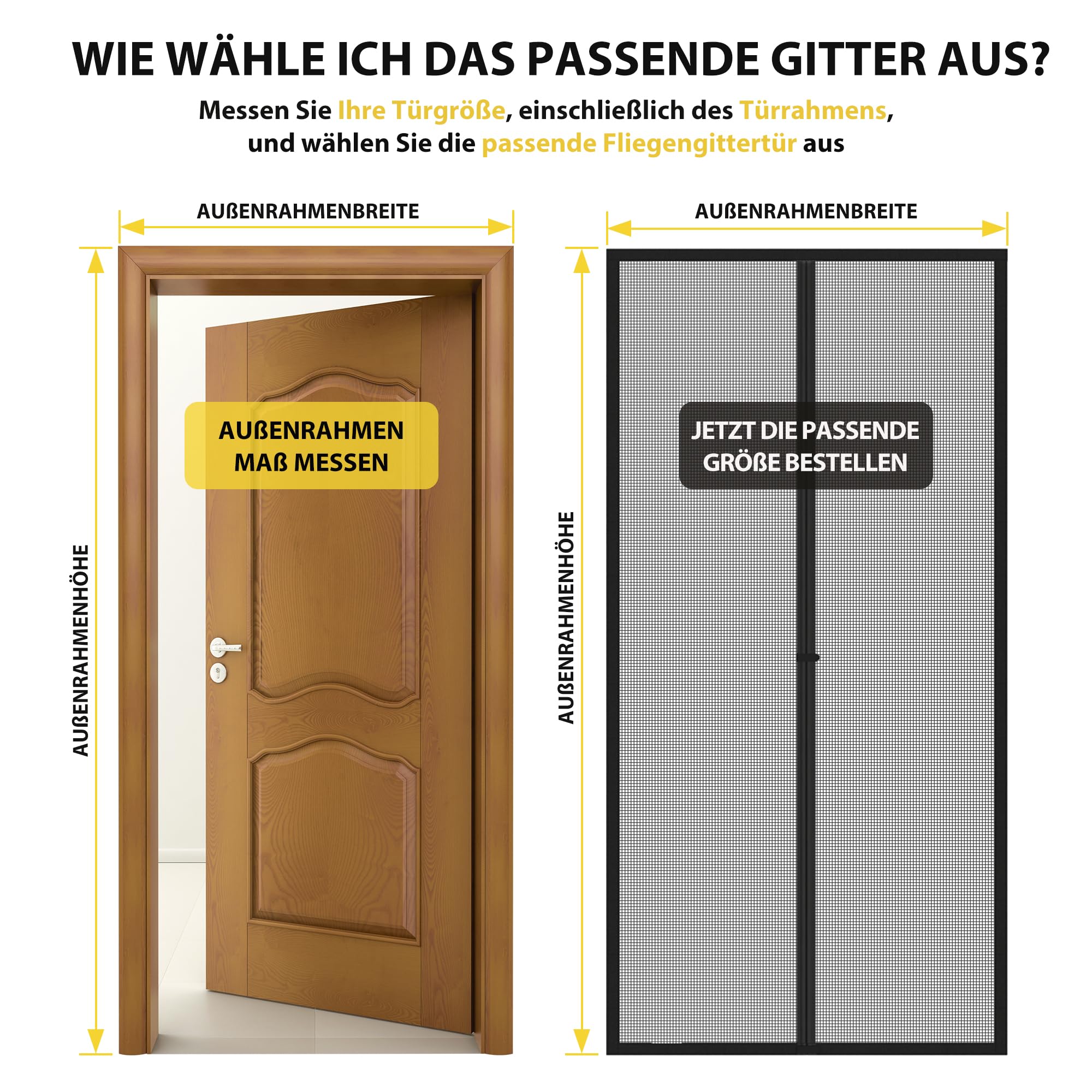 fowong Magnet Fliegengitter Balkontür bis 5 Jahre – Extra dickes 250 g/m² Haustier-Gewebe, kratzfestes Spezialgewebe für Haustiere – Ideal für Terrassentür & Schiebetür Schwarz, 70x210cm