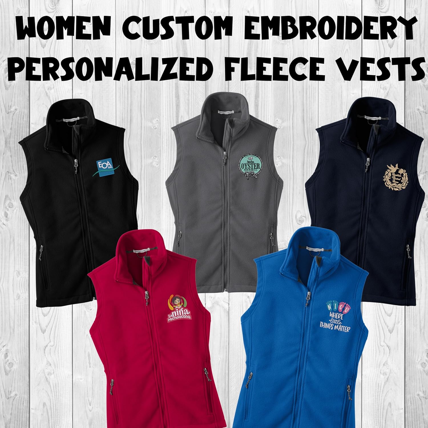 INK STITCH Women L219 Custom Embroidery Add Logo Texts Personalized Fleece Vests