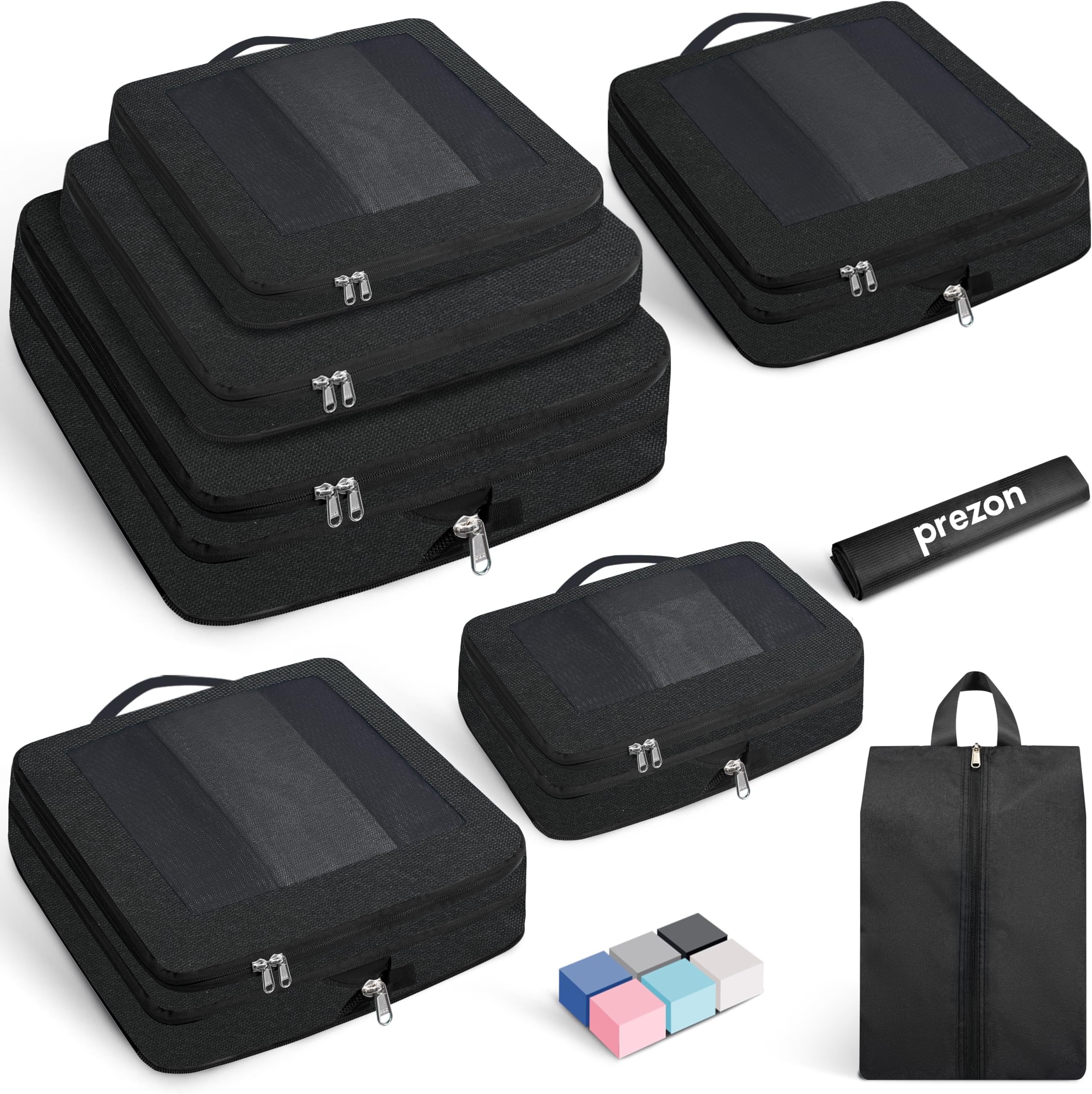 8 Set Compression Packing Cubes for Suitcases, Full Open & Visible Design, Luggage Organizer Bags Set for Carry on, Travel Essentials Travel Gifts for Women with Laundry Bag and Shoe bag