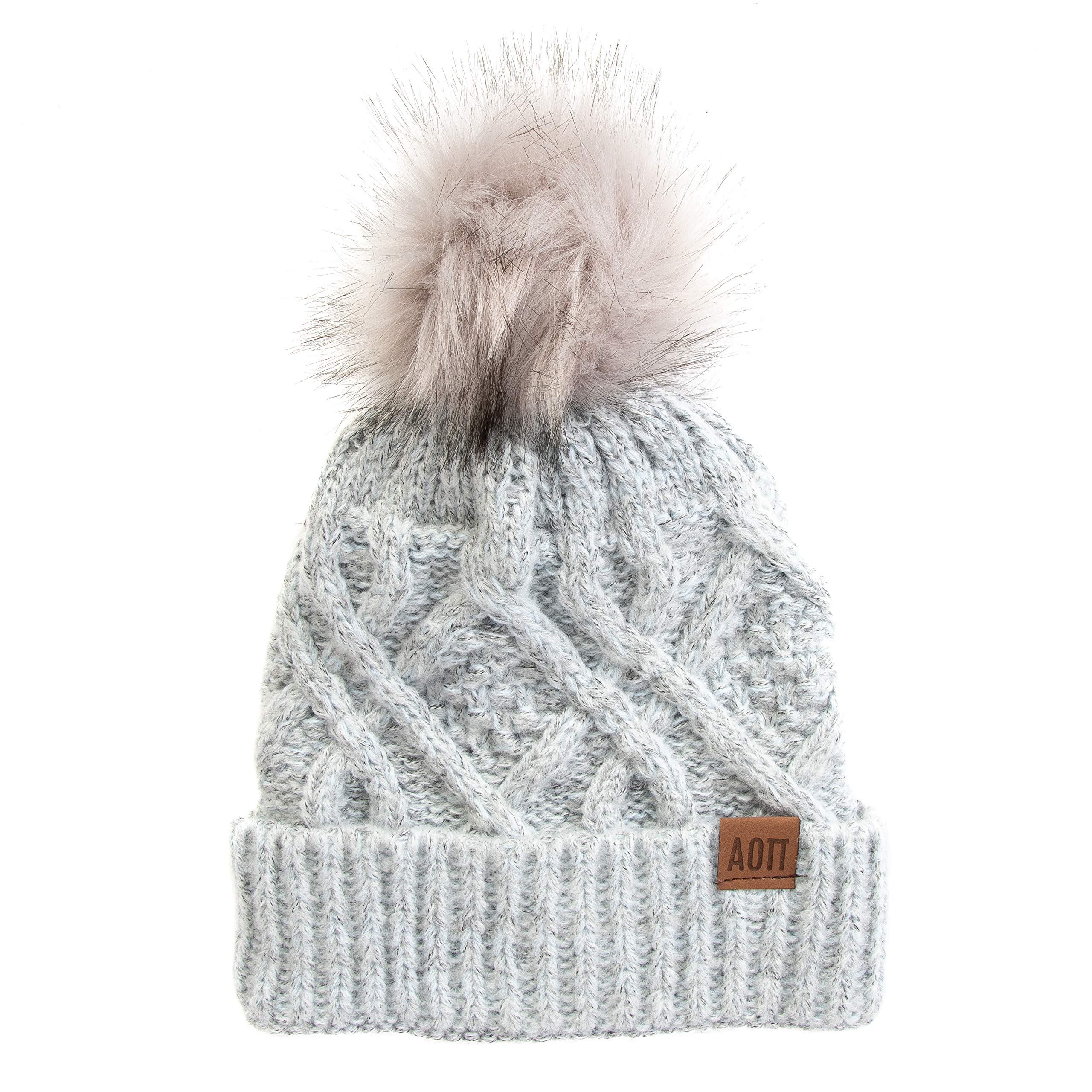 Desert Cactus Alpha Omicron Pi Faux Fur Pom Beanie Hat Winter AOII Gray