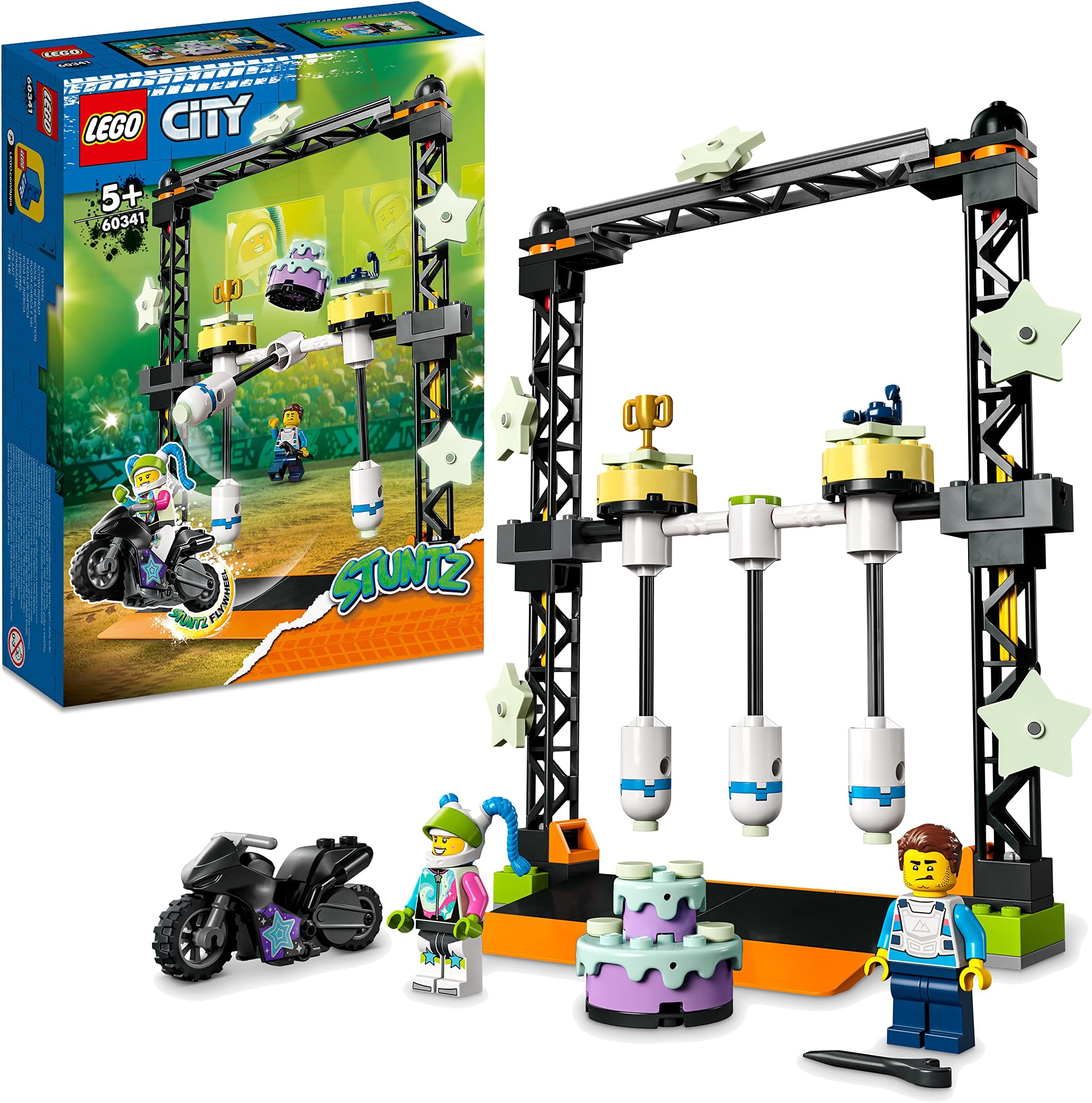 60341 City Stuntz The Knockdown Stunt Challenge Playset, Adventure TV Series Action Toy For Kids Aged 5 plus with Stunt Bike, Racer & Accessories