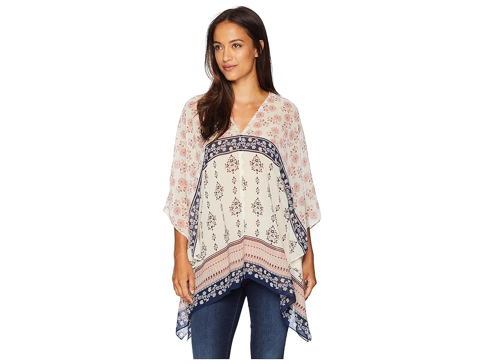 

TWO by Vince Camuto Tile Wildflower Poncho (Ecru Cloud) Women's Clothing
