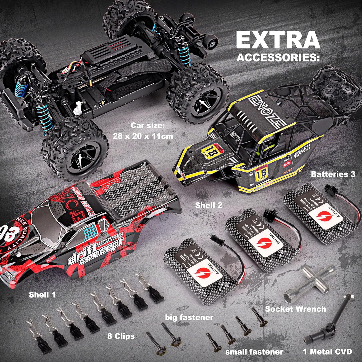1:18 All Terrain RC Car, 40 km/h High Speed ​​4WD Electric Car with 2.4 GHz Remote Control, 4X4 Waterproof Off-Road Truck with 3 Rechargeable Batteries