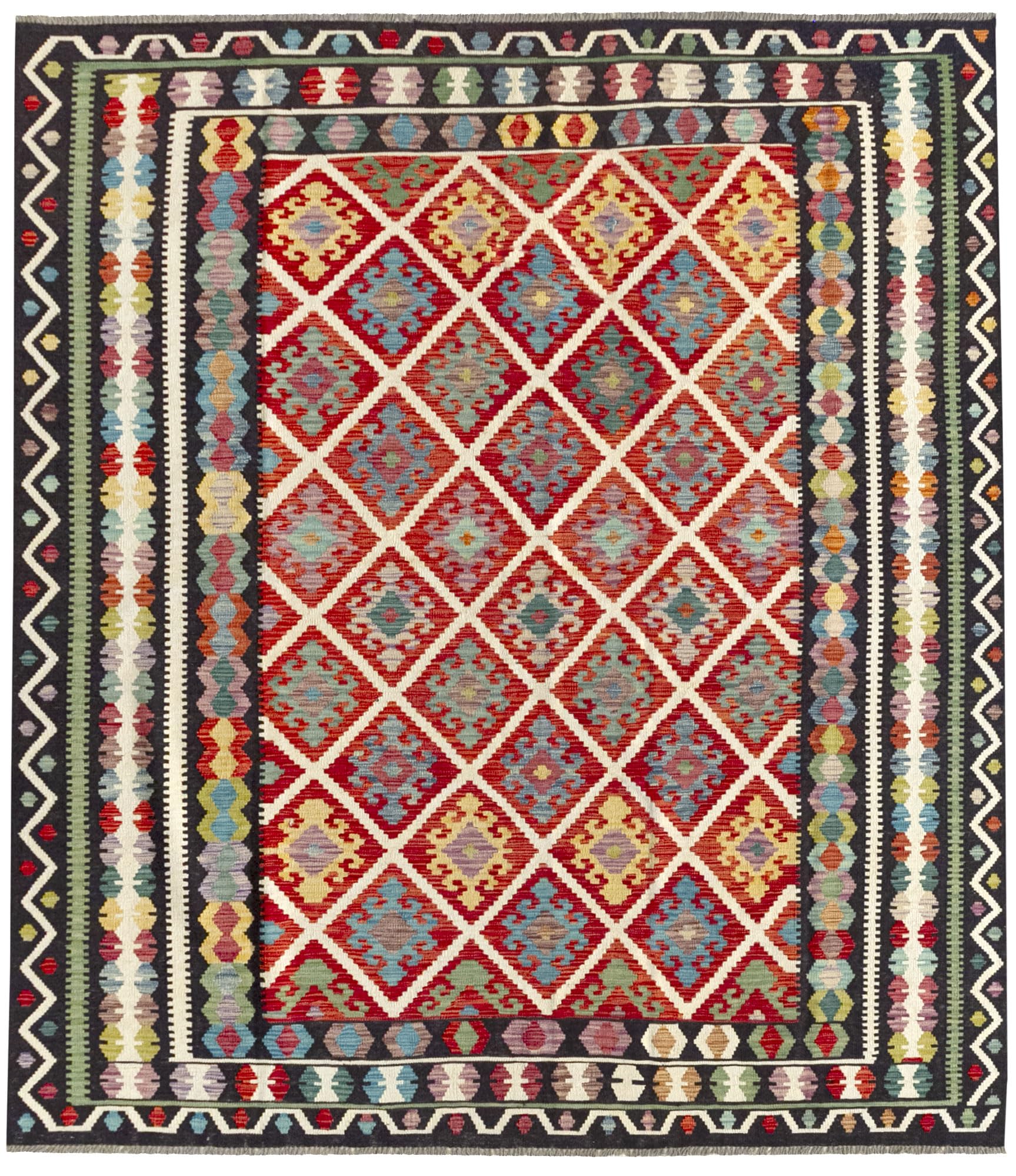 HAMID-Tappeto Kilim Herat, 100% Lana, Tessuta a Mano, Tappeti Etnico per Soggiorno, Camera da Letto, Sala da Pranzo, (297x266cm)