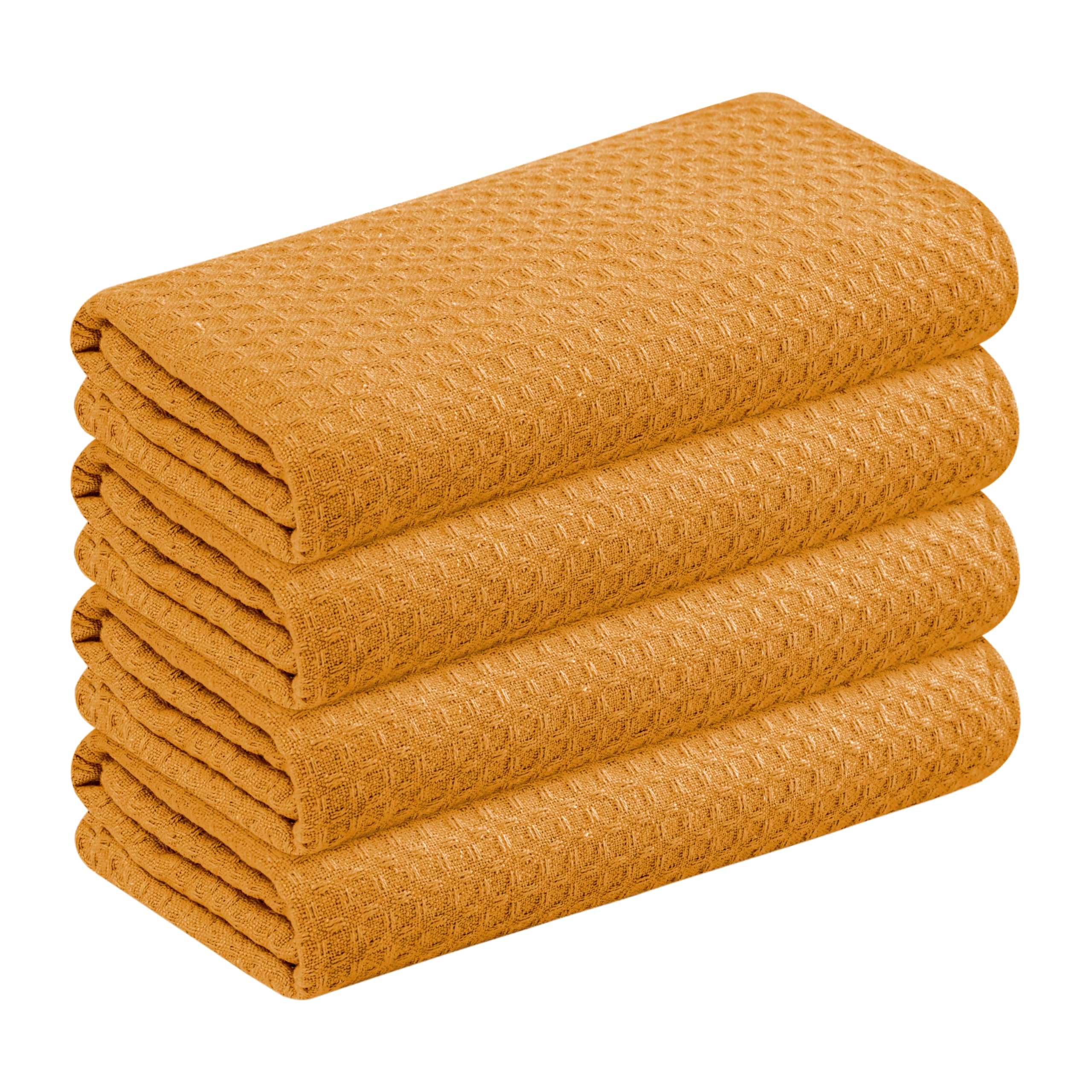 Mustard Yellow Waffle Kitchen Dish Towels 100% Cotton, Soft, Absorbent, Quick Drying, Multipurpose Use, Bar &amp; Hand Towels, 16x26 Inches, Durable, Machine Washable, Reusable, Set of 4