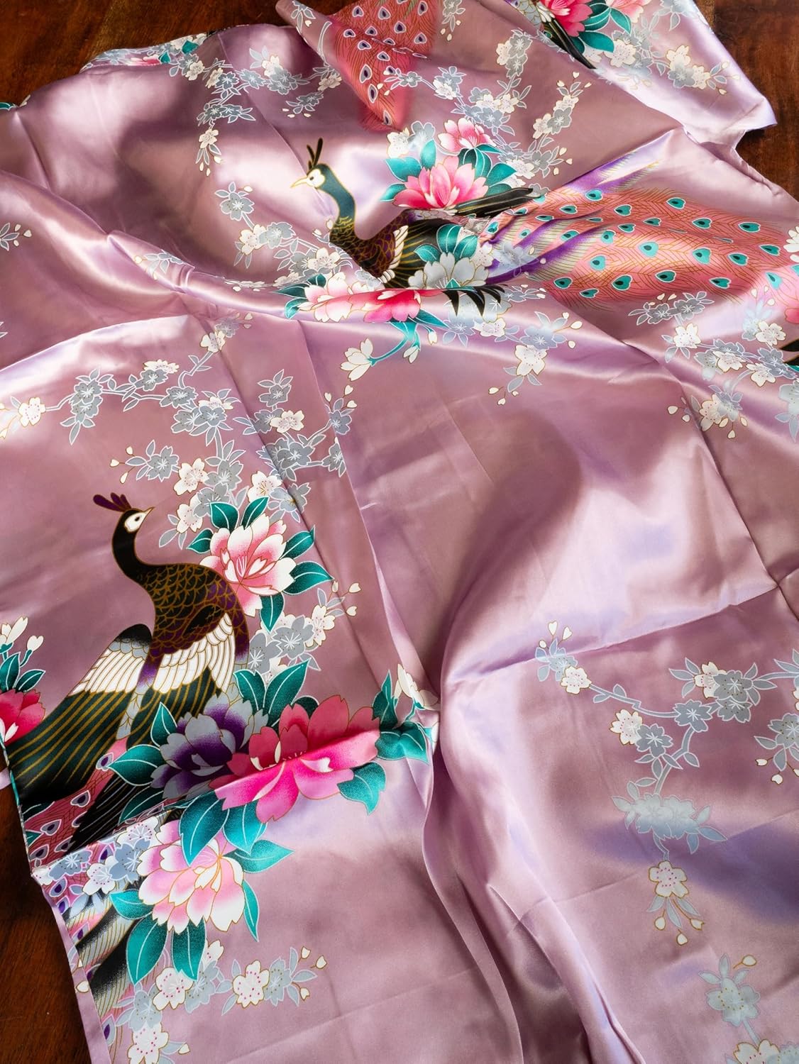 CCcollections Long Kimono Robe for Women, Premium Lightweight Peacock Bridesmaid Robe, Bridal Shower, Birthday Women’s Gift - Image 4