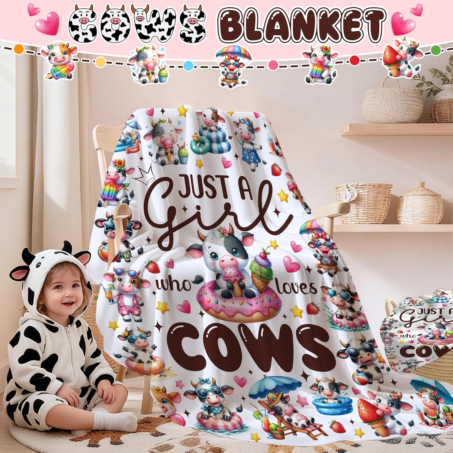 Cows Gift Blanket for Cow Lovers Women Girl Just A Girl Who Loves Cow Blankets Soft Cozy Cows Print Throw Blanket for Couch Sofa Bedding Home Decor Dairy cow Themed Gift for Birthday Christmas 40"x50"