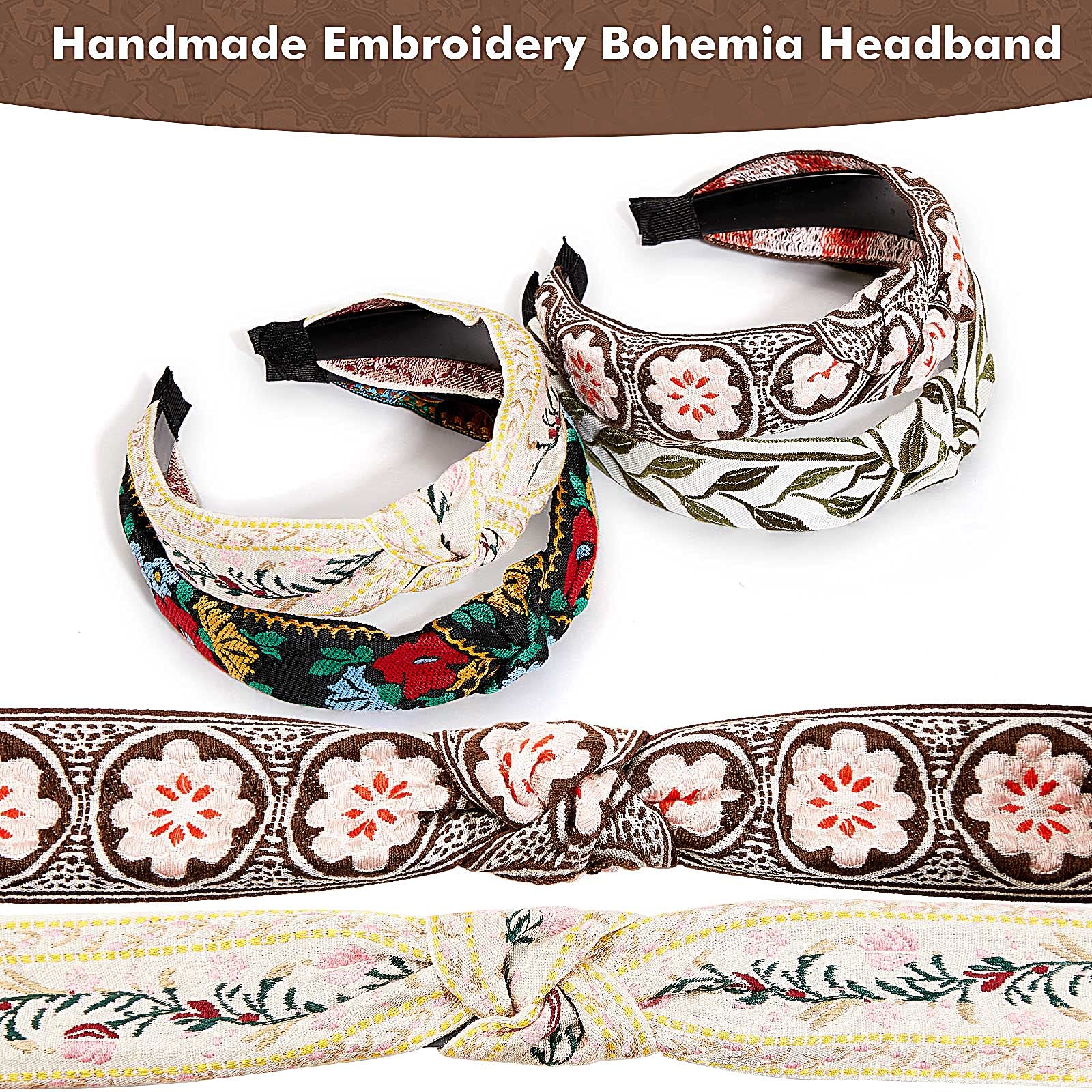 Amazon.com : Chuangdi 4 Pieces Boho Headband Floral Wide  display picture 2