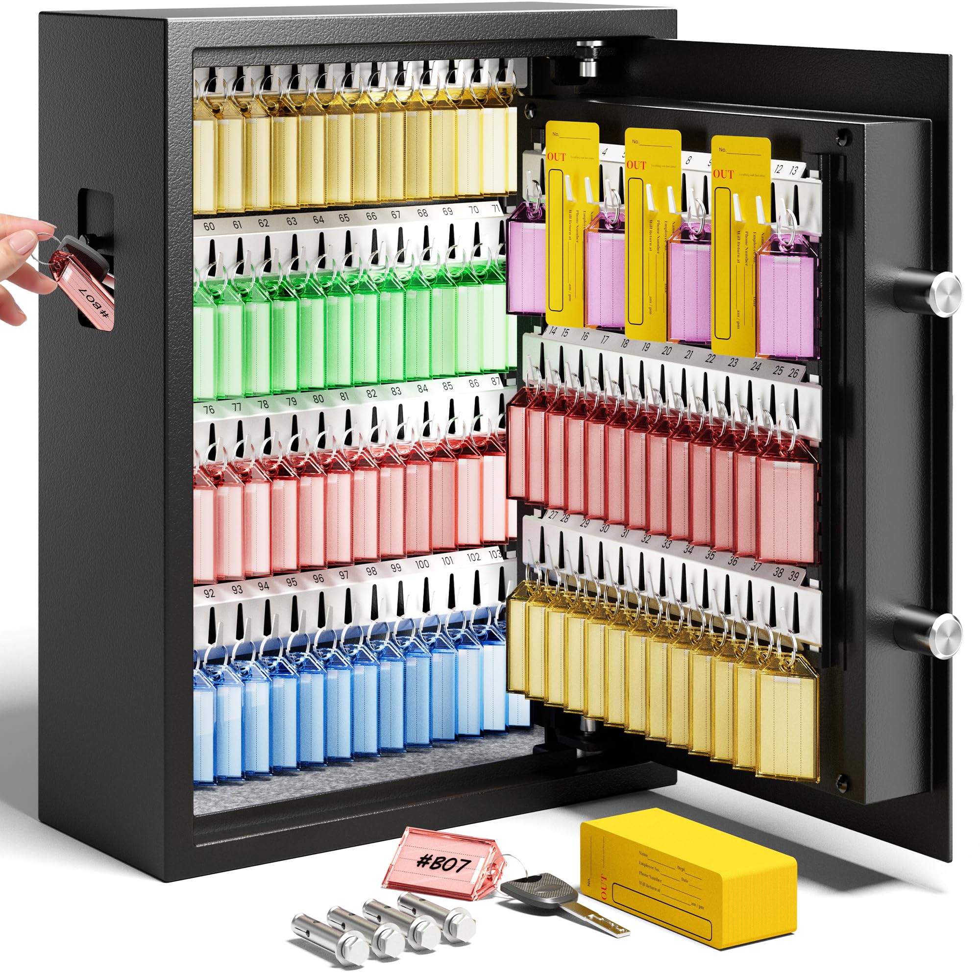 Heavy Duty 103 Keys Electronic Key Lock Box with Anti-Theft Deposit Key Slot Key Out Tags Key Cabinet