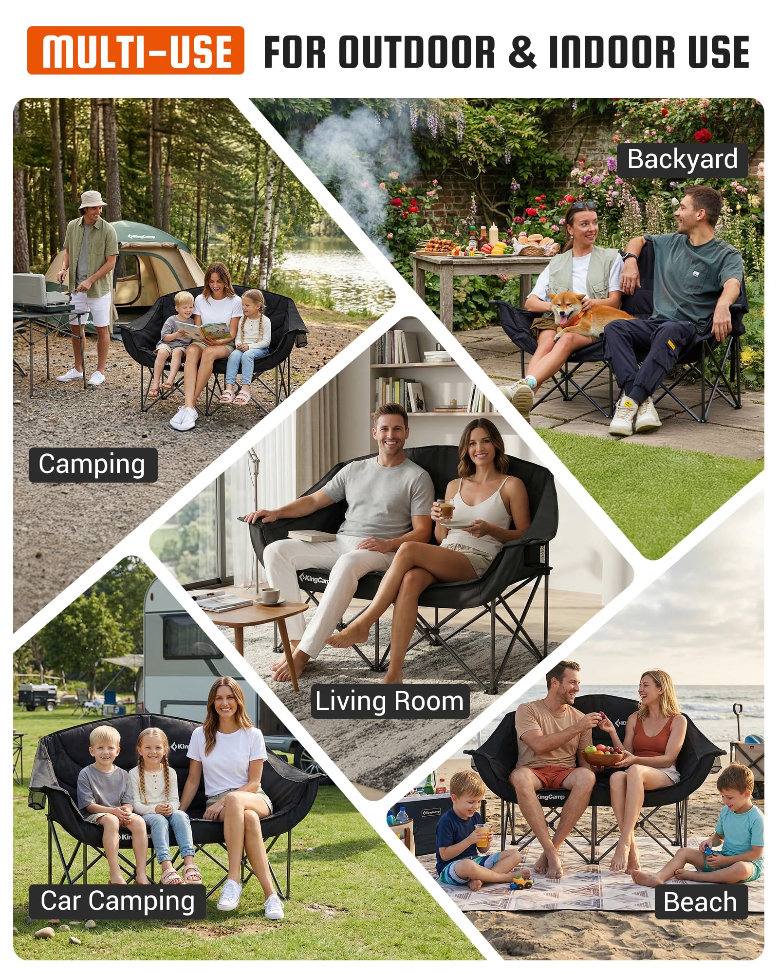 KingCamp Double Camping Chair, Heavy Duty 660lbs Folding 2 Person Chair — product photo