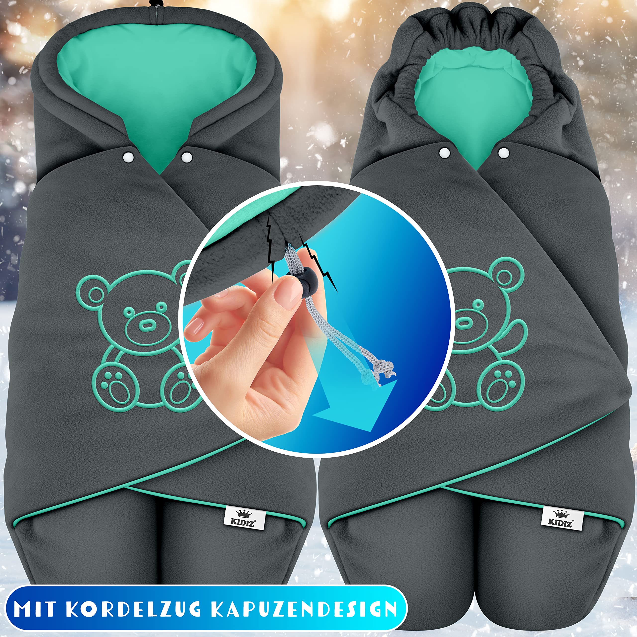 Kidiz® Baby Einschlagdecke Babyschale Winter Herbst Babydecke mit Tasche Universal Fußsack kompatibel mit Maxi-Cosi, Römer, Buggy, Kinderwagen & Autositz isolierend gegen Wind, Nässe & Kälte
