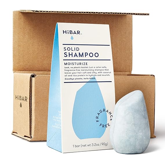 HiBAR Bar Fragrance Free Moisturize (For Dry or Damaged Hair) Shampoo Sulfate-Free, All Natural Hair Product, Essential Oils, Zero Waste Packaging Color Safe