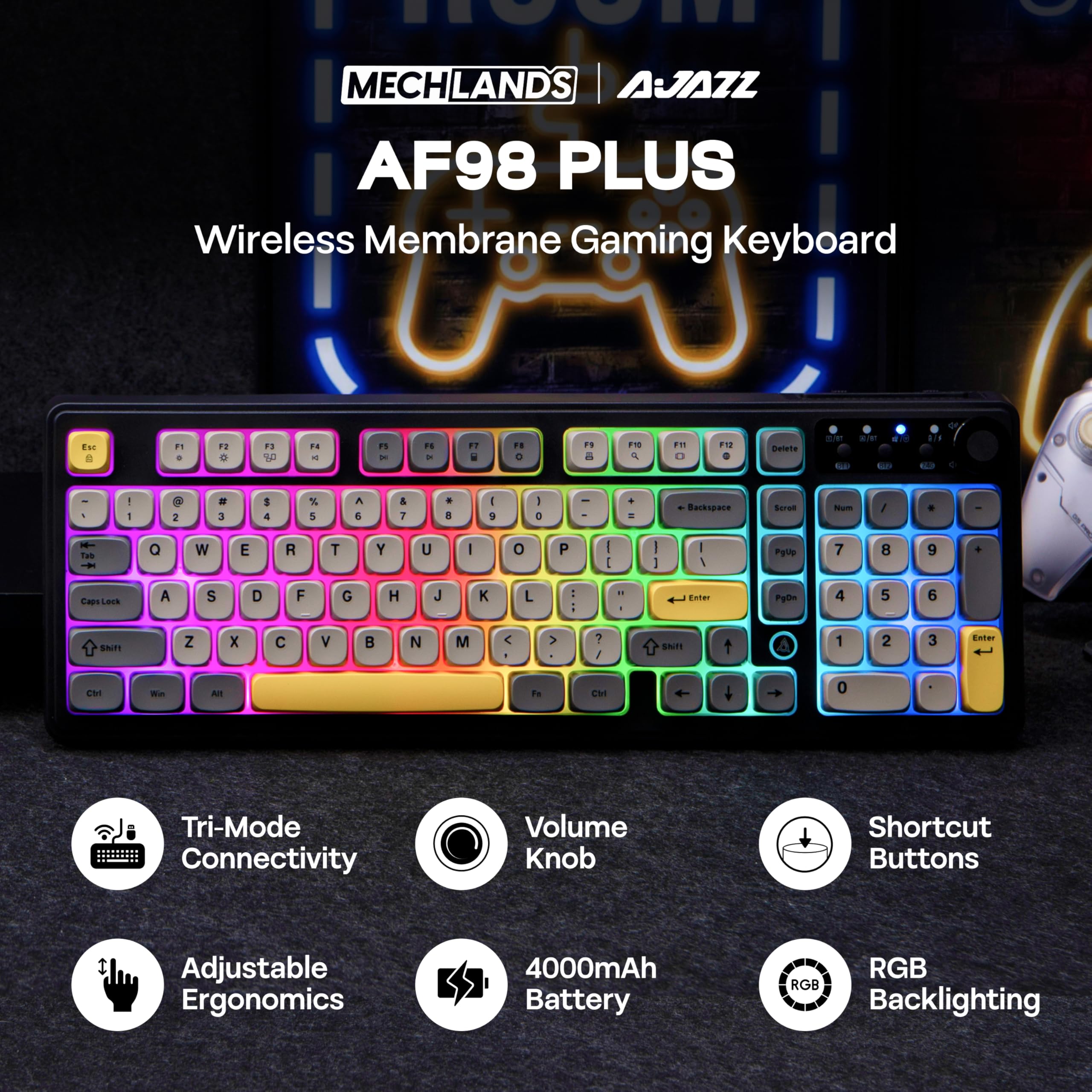 Amazon | MechLands AJAZZ AF98 PLUS メンブレンキーボード 3モード