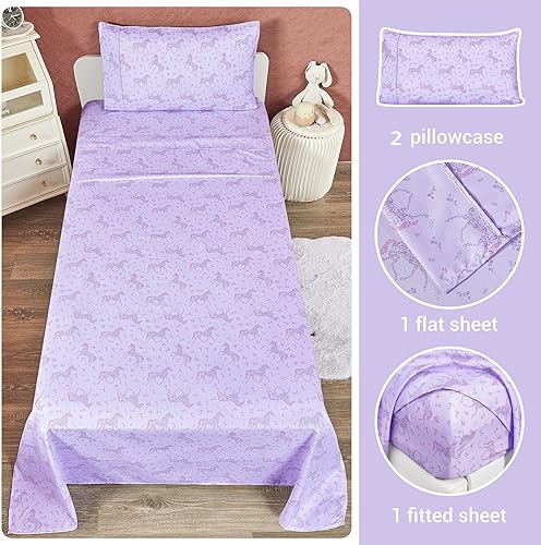 Miniatura 3 de Softan Juego de sábanas para niños y niñas, tamaño matrimonial, sábana bajera ajustable para niños, transpirable y sedosa, sensación suave, juego de