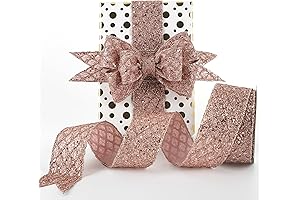 HUIHUANG Rose Gold Glitter Wired Ribbon