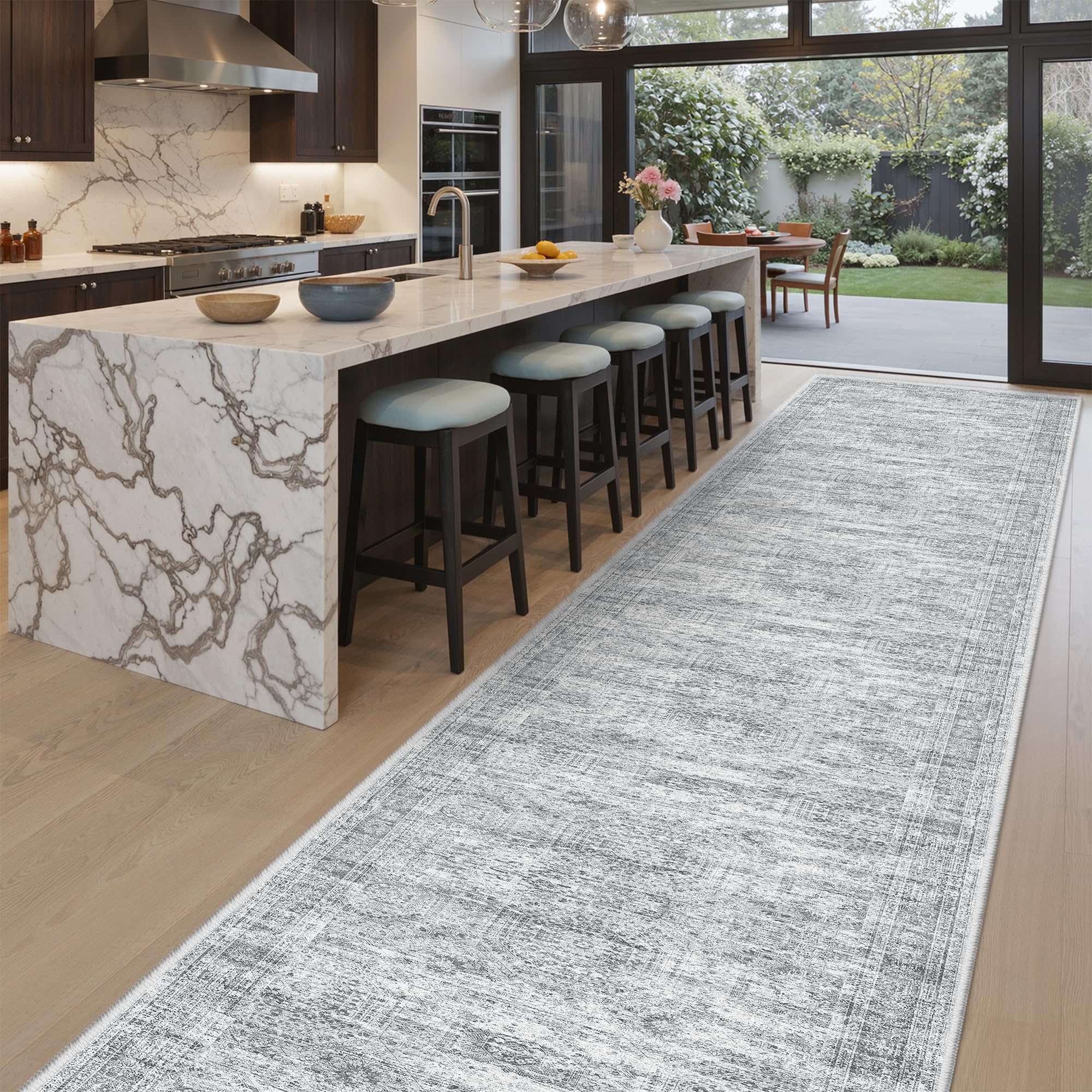 Soalmost Washable Hallway Runner Rug 3x18 Kitchen Entry Rugs Non-Slip, Grey — image 1