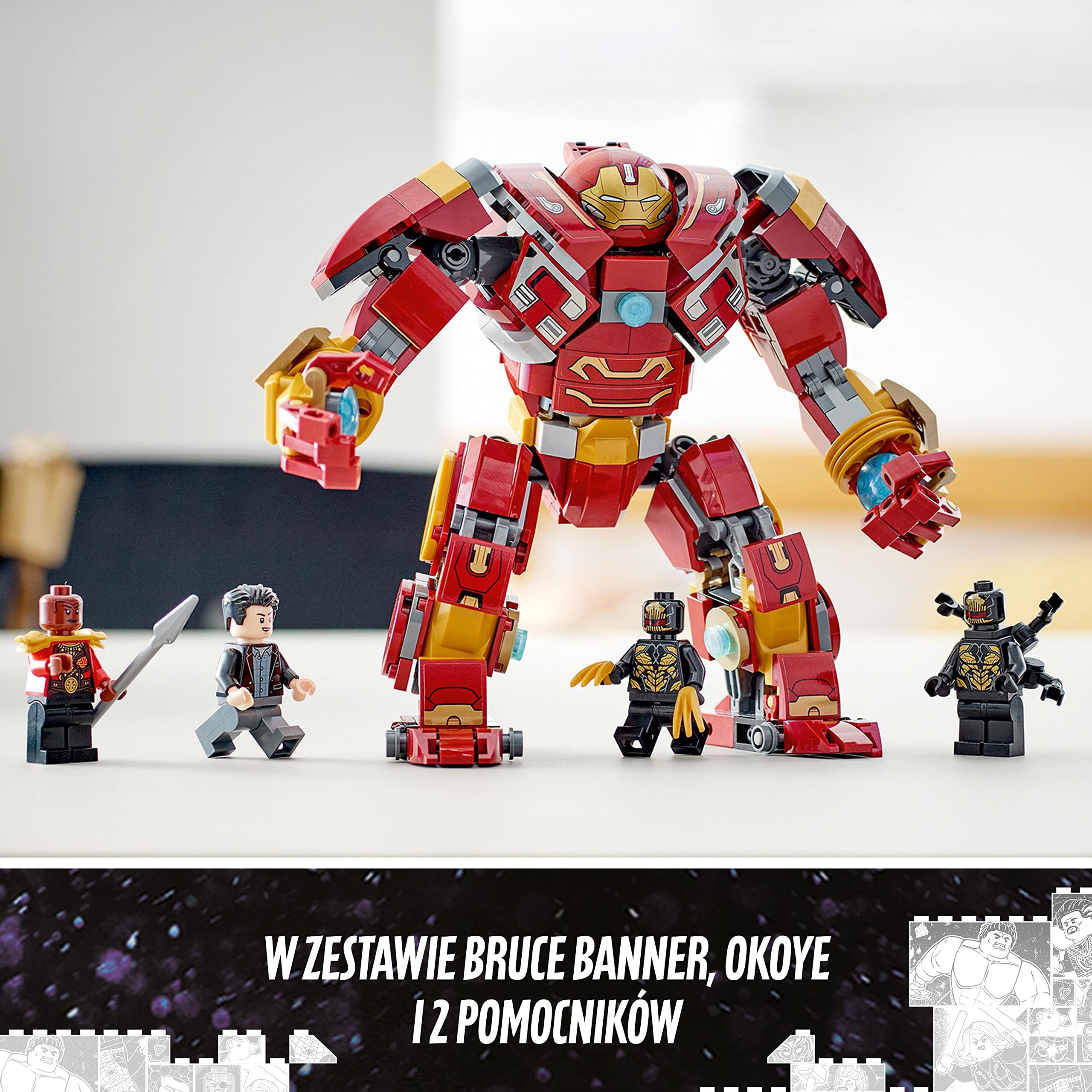 LEGO 76247 Marvel Hulkbuster: bitwa o Wakandę, Figurka Akcji, Zabawka do Budowania z Klocków Konstrukcyjnych z Minifigurką Hulka Bruce'a Bannera, Zestaw Kreatywny Avengers dla Dzieci