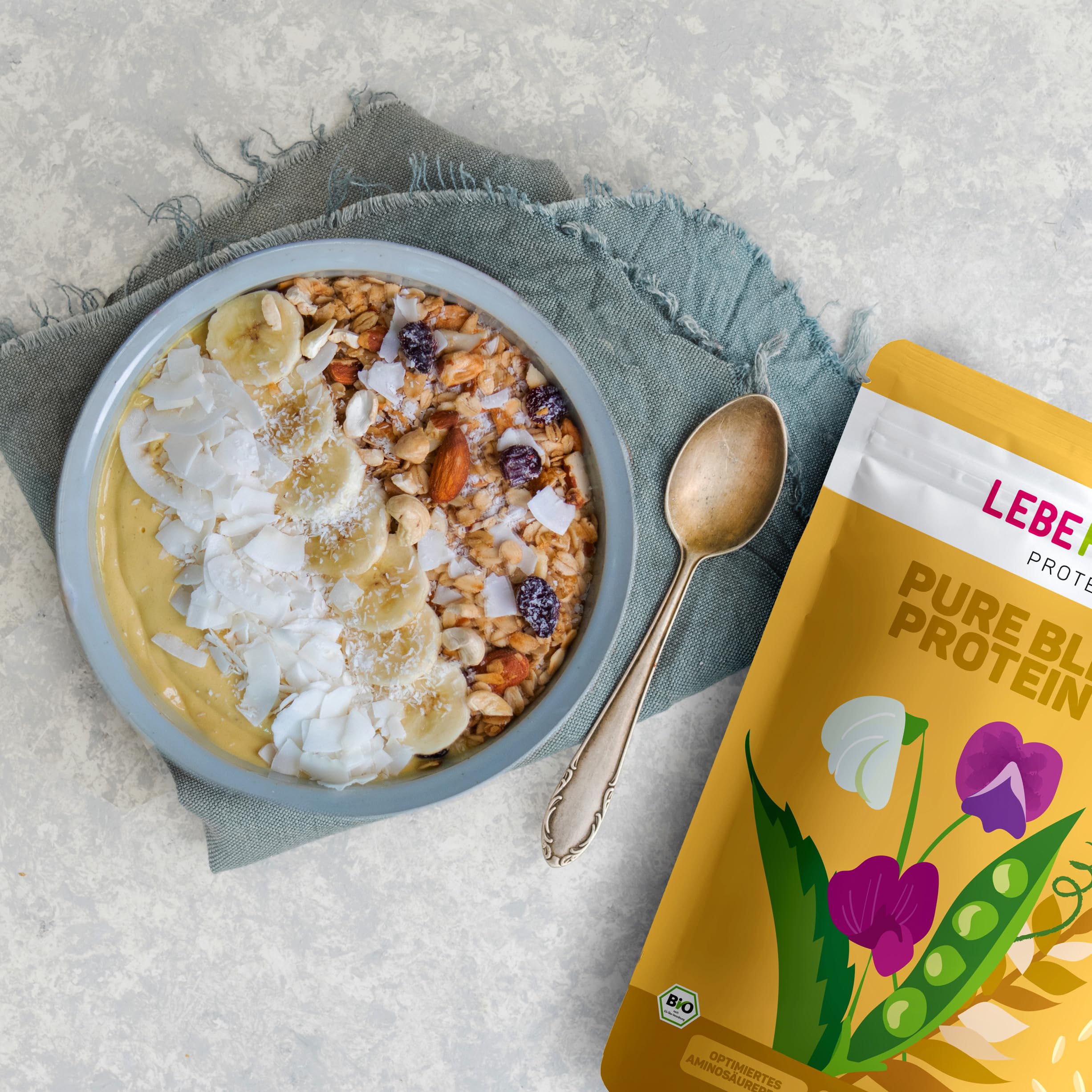 Lebepur BIO 3K Protein Pulver vegan 1kg - NEUTRAL - SOJAFREI - 80% Eiweiß aus Erbsenprotein, Reisprotein und Hanfprotein - ohne Zusatzstoffe, ohne Süßungsmittel - laborgeprüft, glutenfrei