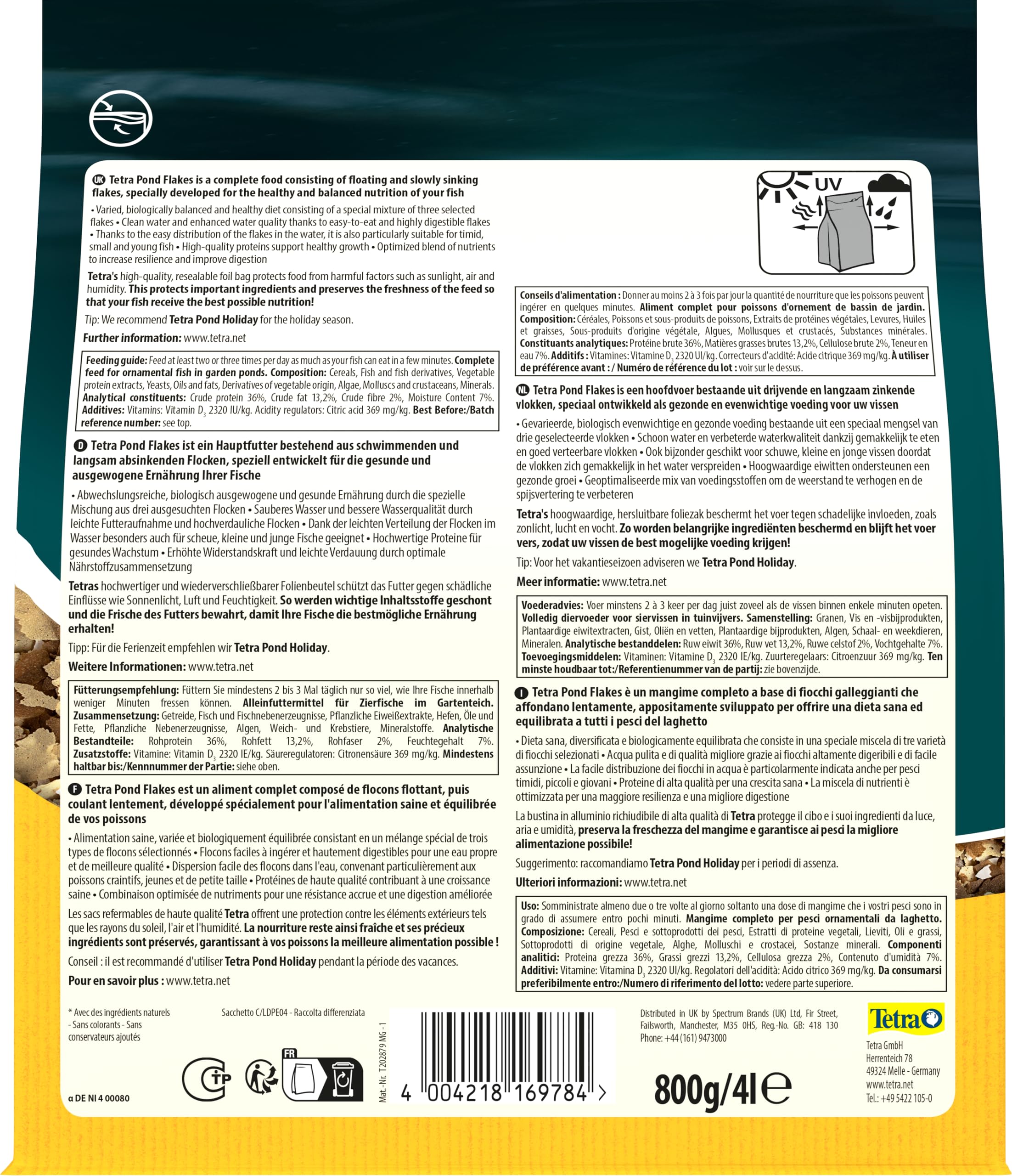 Tetra Pond Flakes 4 L Mangime in Fiocchi per Pesci Laghetto