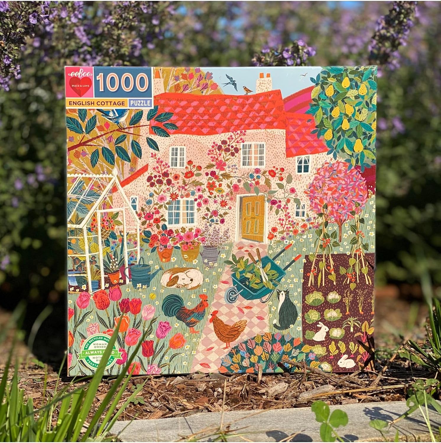 eeBoo 1000 Piece Puzzle - English Cottage Jigsaw Puzzle for Adults, Square 23" x 23" Made with Recycled Board & Vegetable-Based Ink