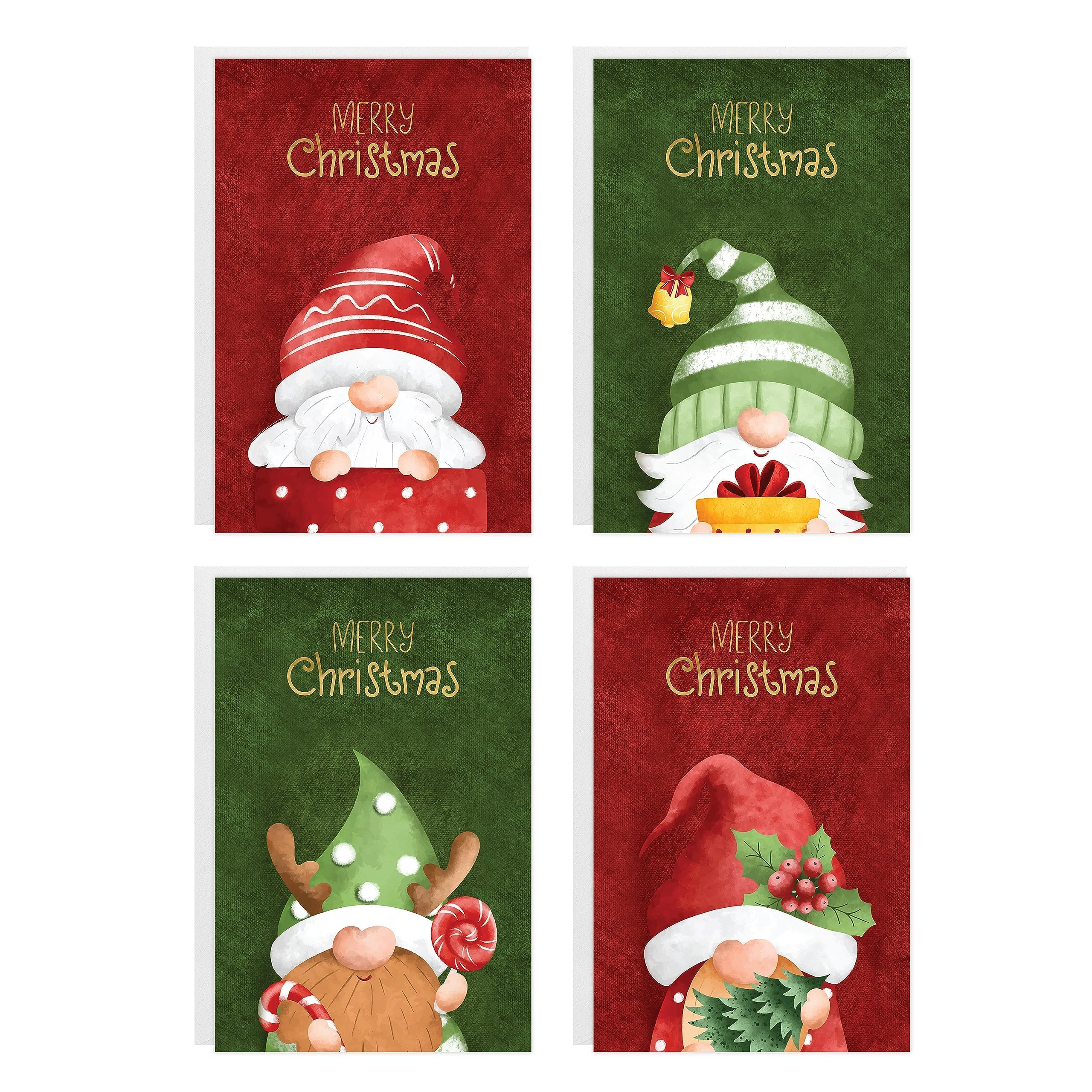 easykart labels Lot de 60 cartes de nain de Noël avec enveloppes et autocollants à sceller, 4 motifs de Père Noël sur le thème de Noël avec effet pliant doré, 17,1 x 11,4 cm pour les amis, la famille