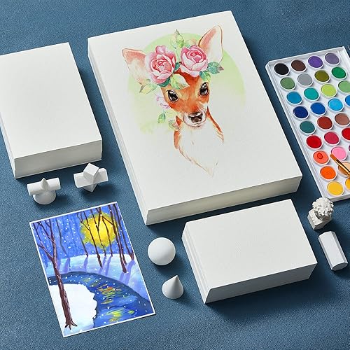 Miniatura 7 de Outus 300 hojas de papel de acuarela de 3 tamaños, 140 libras10.58 ozm, papel de dibujo blanco para acuarelistas, principiantes, manualidades,
