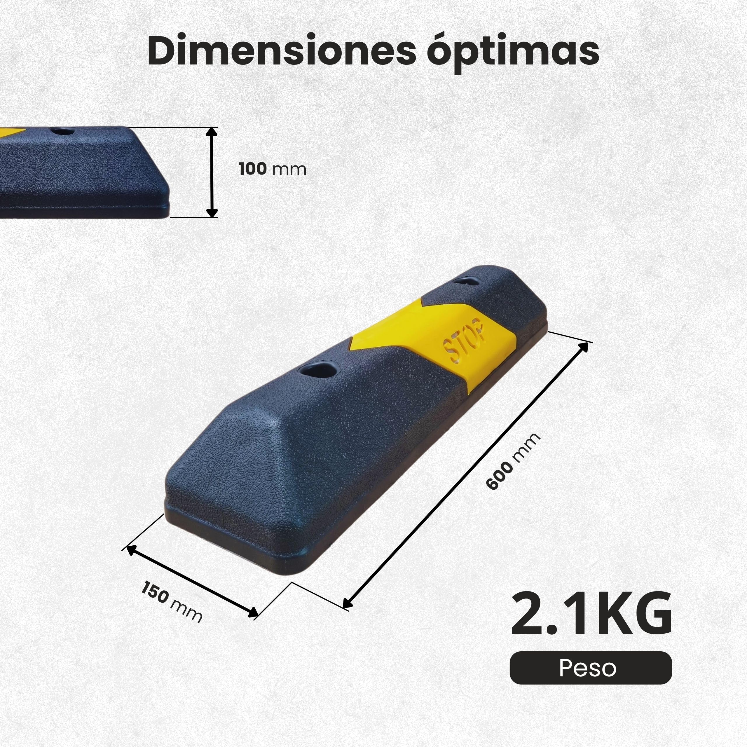 PARKING FACIL | Tope de Estacionamiento de PPC de 60 cm | Color: Negro-Amarillo | Tornillería Incluida