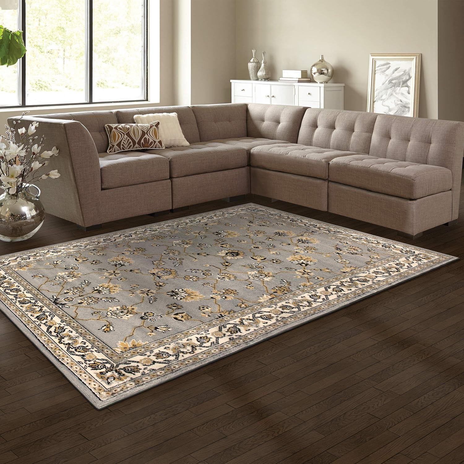 Superior Elegant Kingfield Collection Area Rug, 8mm Pile Height with Jute Backing, Classic Bordered Rug Design, Anti-Static, Water-Repellent Rugs - Black, 2'7" x 8' Runner