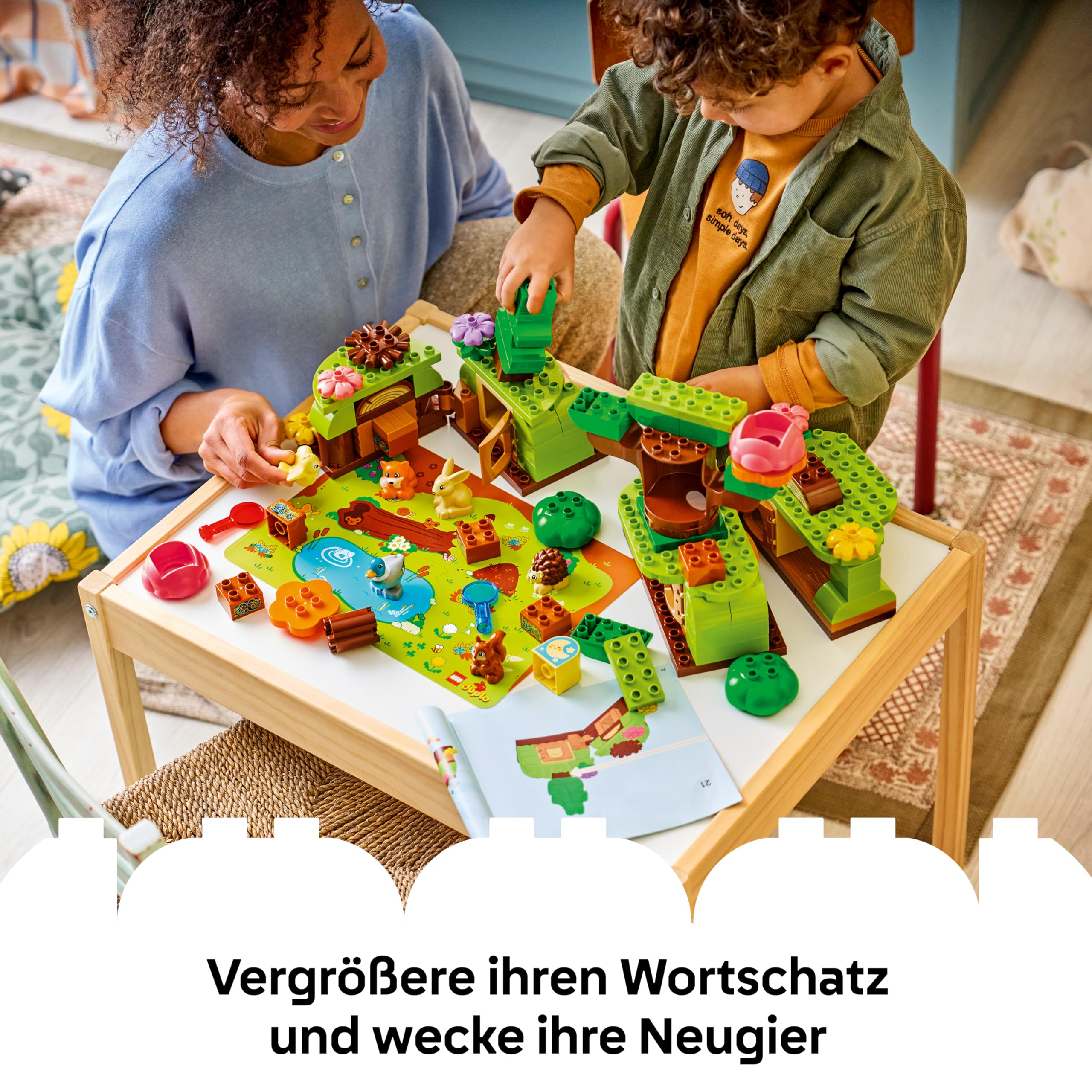 LEGO DUPLO Wald mit Wilden Tieren - Lernspielzeug für Kleinkinder - Montessori Set mit Tierfiguren, Bäumen und Spielmatte - Geschenk für Mädchen und Jungen ab 3 Jahren - 10480