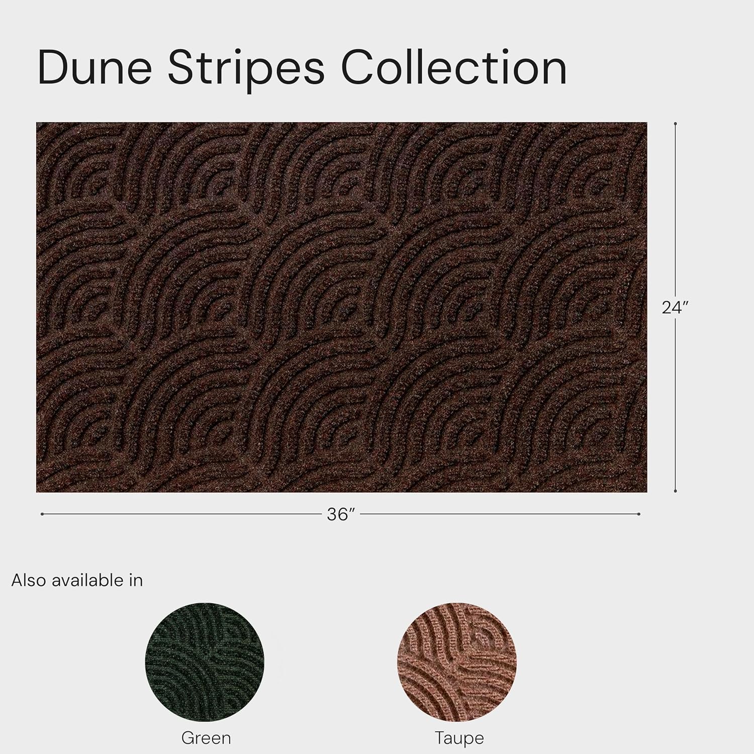 Wash + Dry Dune Waves Outdoor Rug with Rubber Backing, Heavy-Duty Outdoor Door Mat, Washable Mat for Front Door, Patio, Garage, Mudroom, Balcony, Absorbs Dirt and Moisture, Dark Brown 24” x 36”