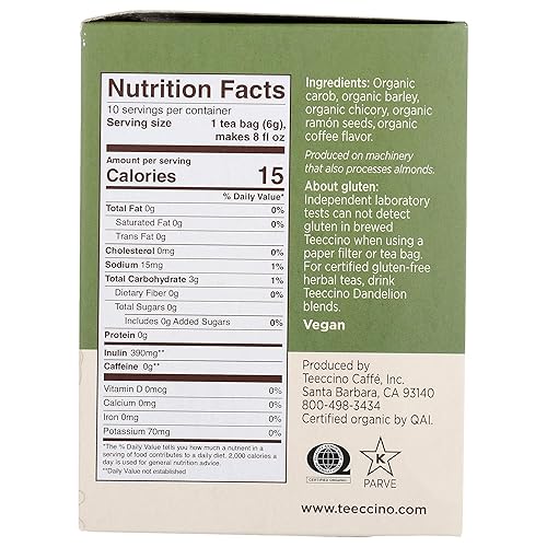 Miniatura 2 de Teeccino French Roast Chicory Herbal Coffee Dark Roast, 10 bolsas de té (paquete de 6)